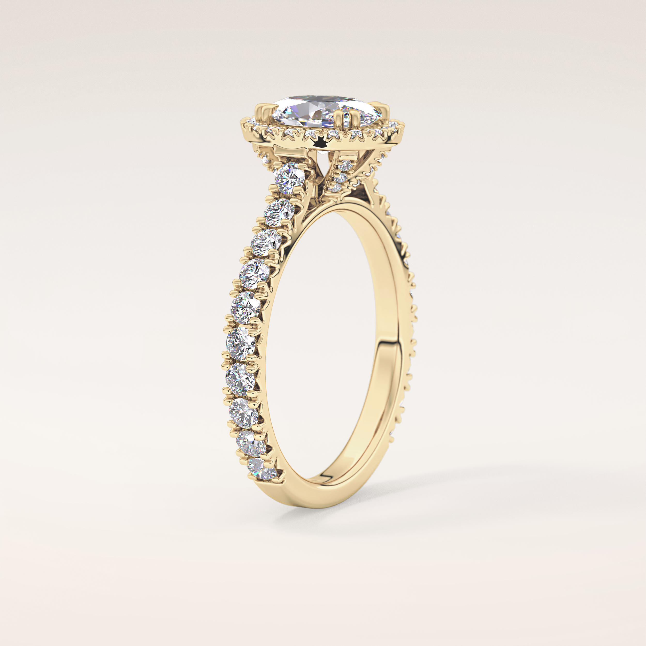 0.93 CT Oval Shaped Halo & Pave Moissanite Engagement Ring