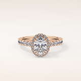 0.93 CT Oval Shaped Halo & Pave Moissanite Engagement Ring