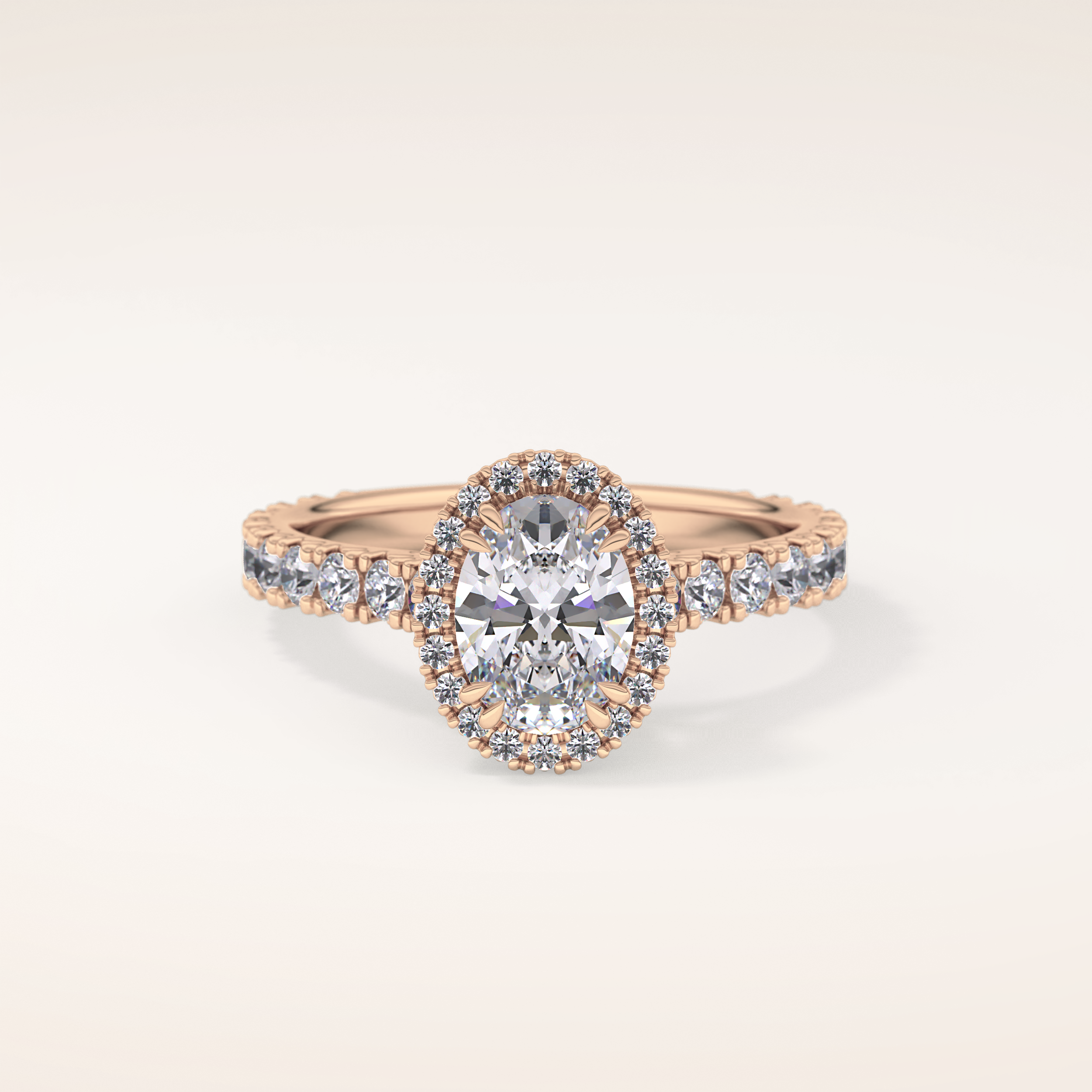 0.93 CT Oval Shaped Halo & Pave Moissanite Engagement Ring