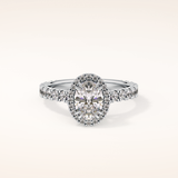0.93 CT Oval Shaped Halo & Pave Moissanite Engagement Ring