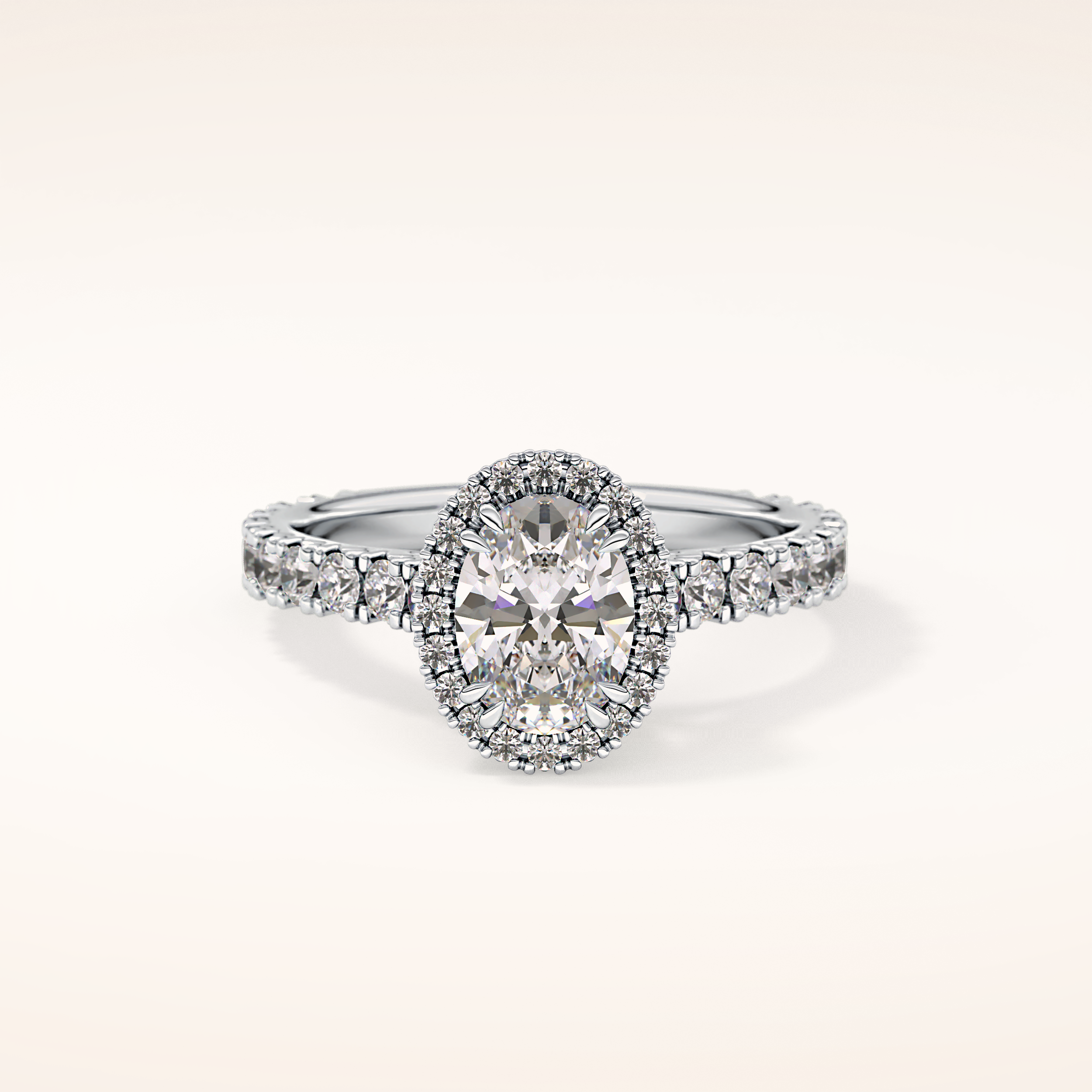 0.93 CT Oval Shaped Halo & Pave Moissanite Engagement Ring
