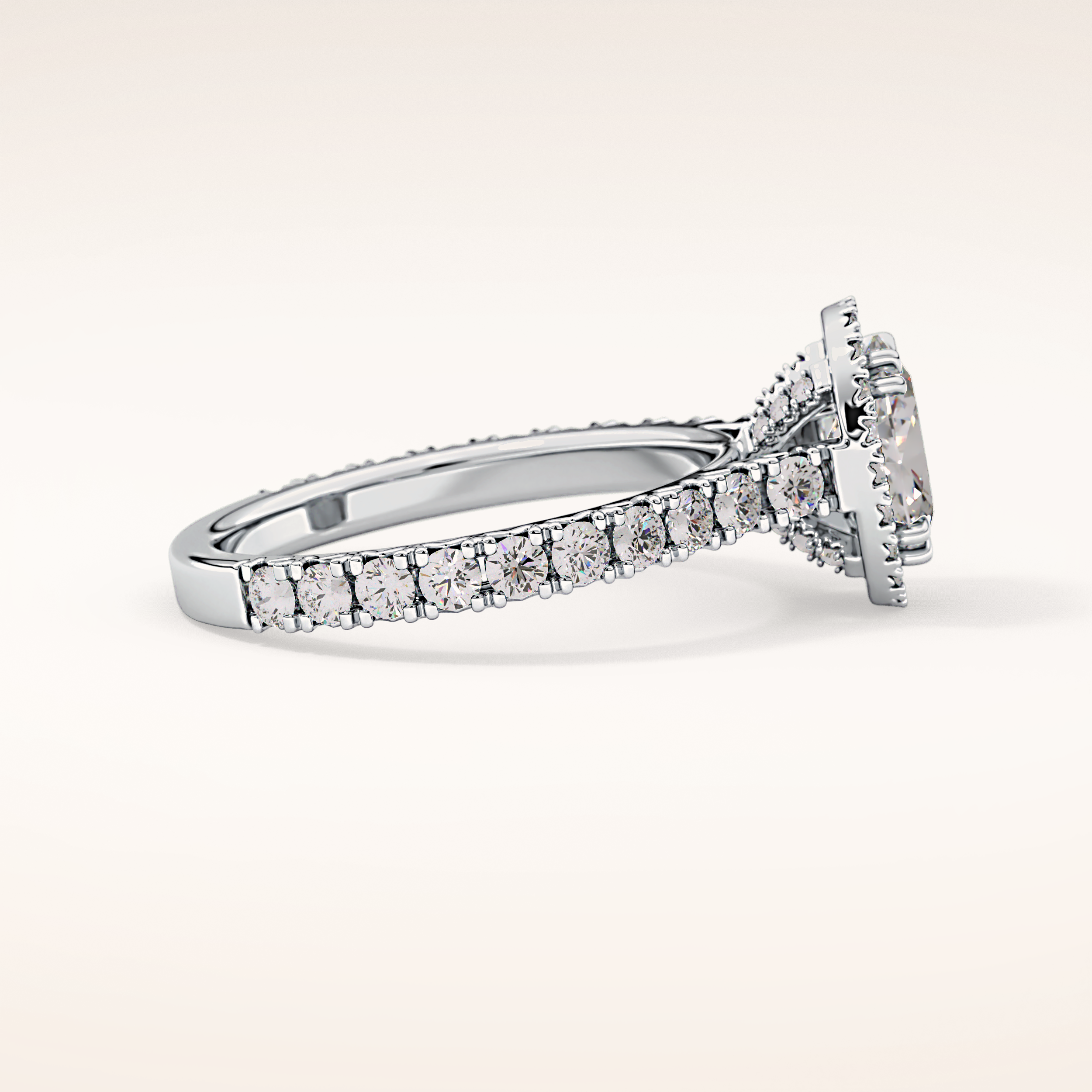 0.93 CT Oval Shaped Halo & Pave Moissanite Engagement Ring