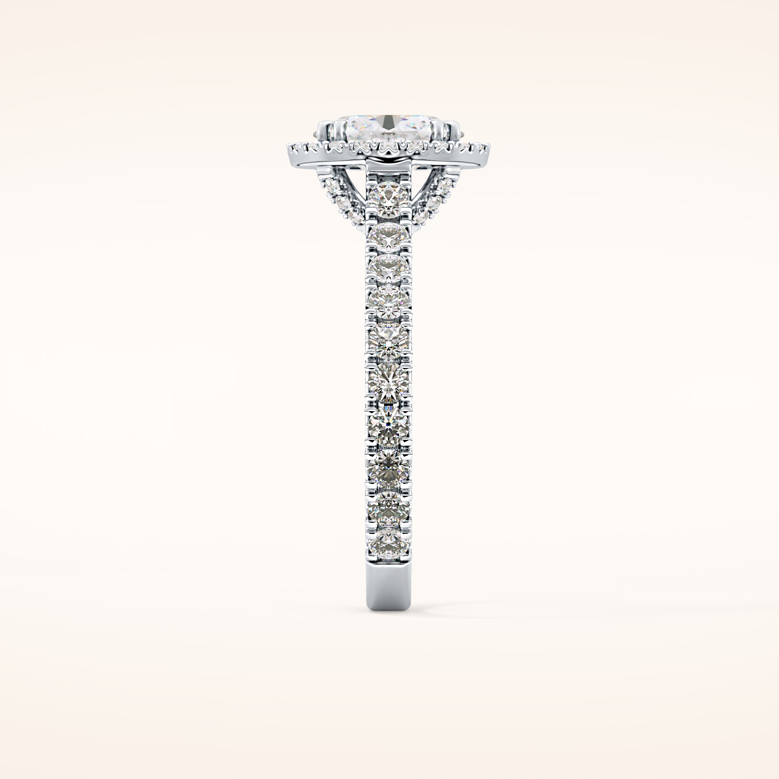 0.93 CT Oval Shaped Halo & Pave Moissanite Engagement Ring