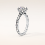 0.93 CT Oval Shaped Halo & Pave Moissanite Engagement Ring