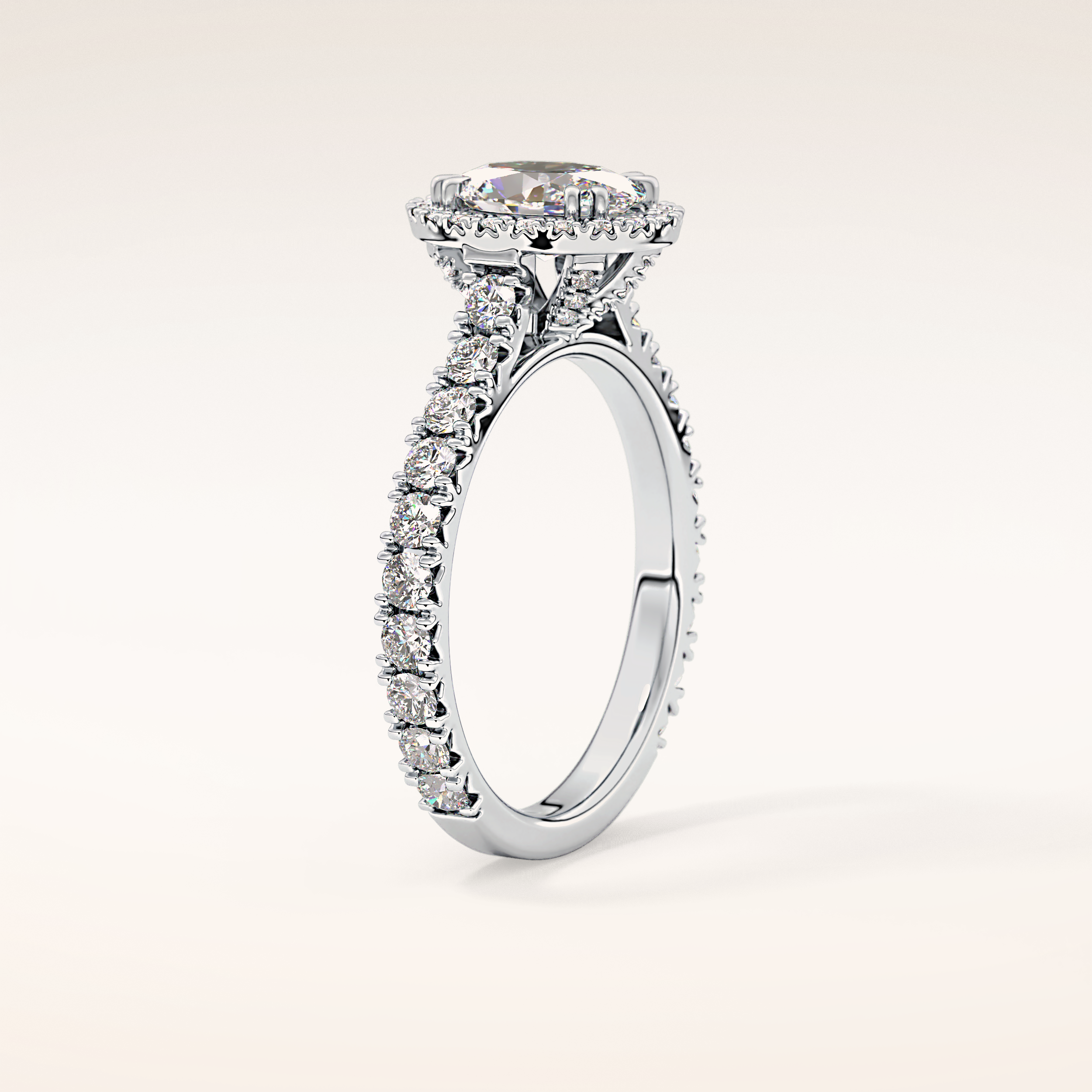 0.93 CT Oval Shaped Halo & Pave Moissanite Engagement Ring