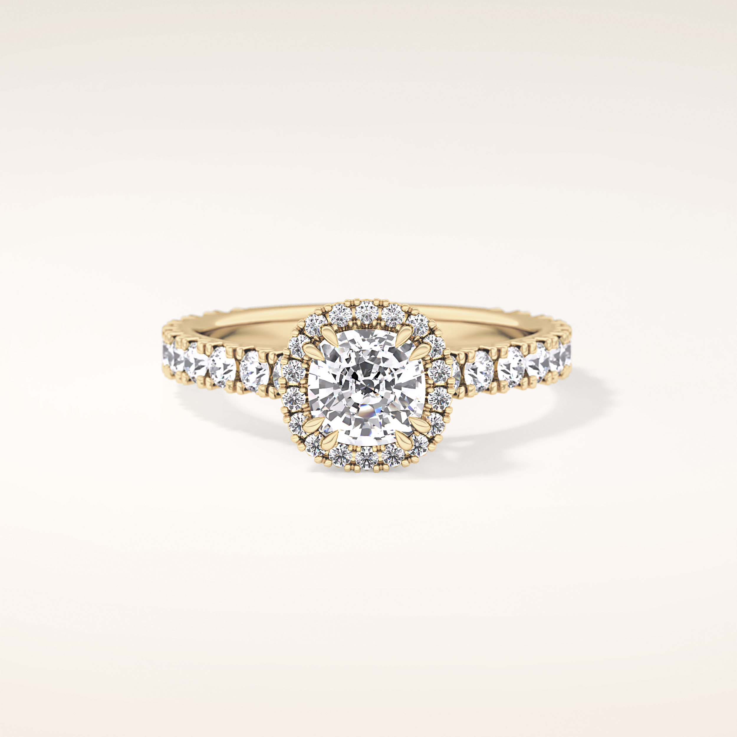 1.04 CT Cushion Shaped Halo & Pave Moissanite Engagement Ring
