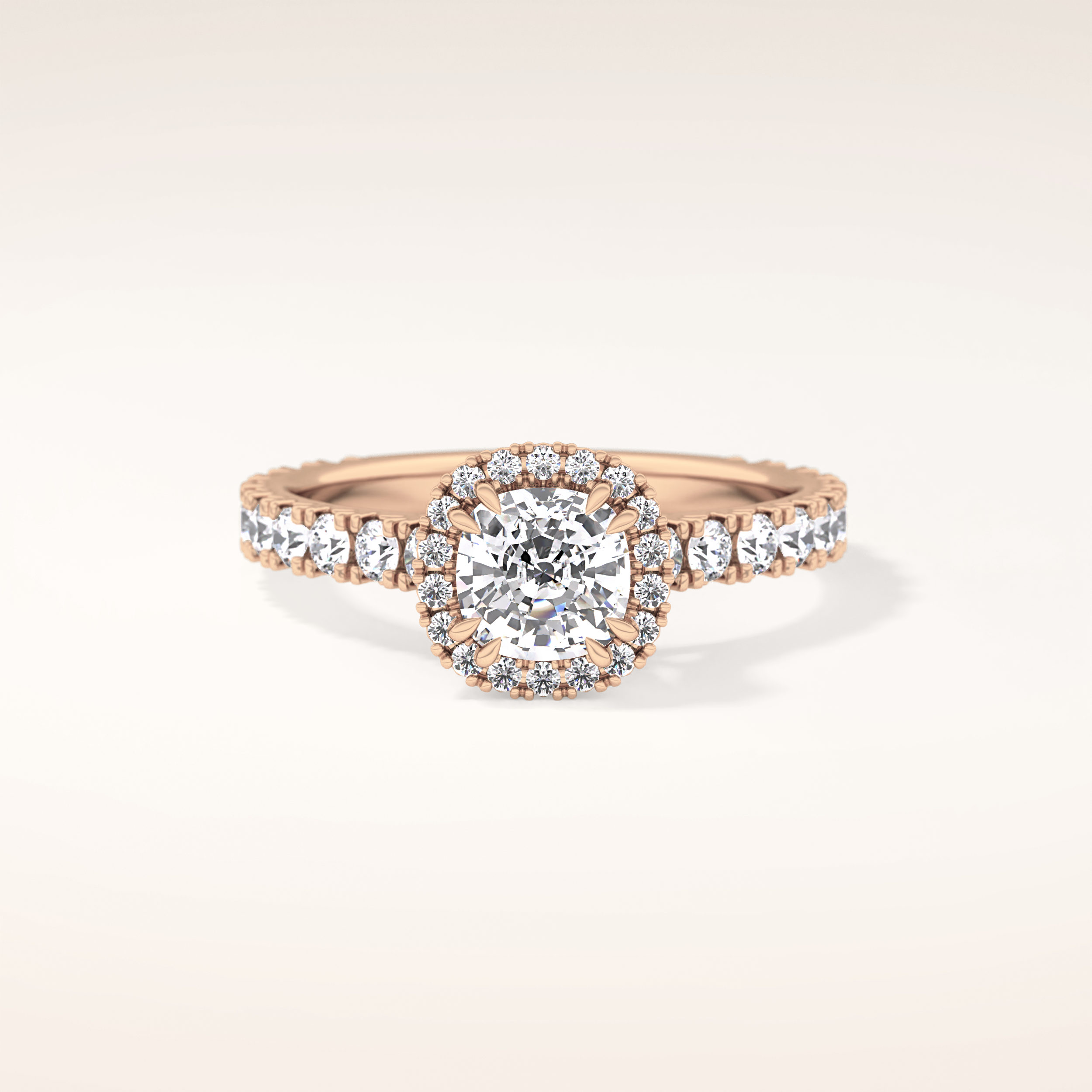 1.04 CT Cushion Shaped Halo & Pave Moissanite Engagement Ring
