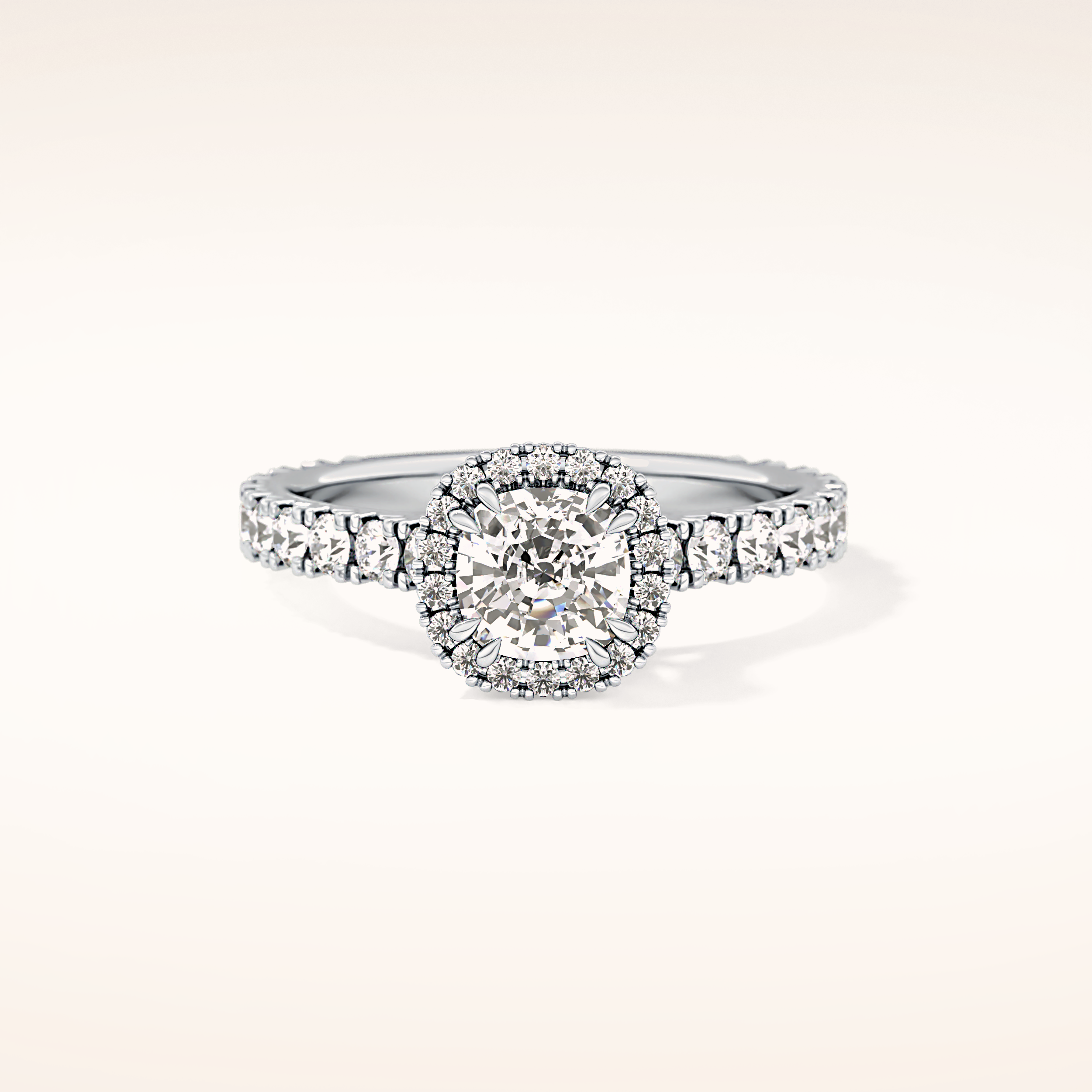 1.04 CT Cushion Shaped Halo & Pave Moissanite Engagement Ring