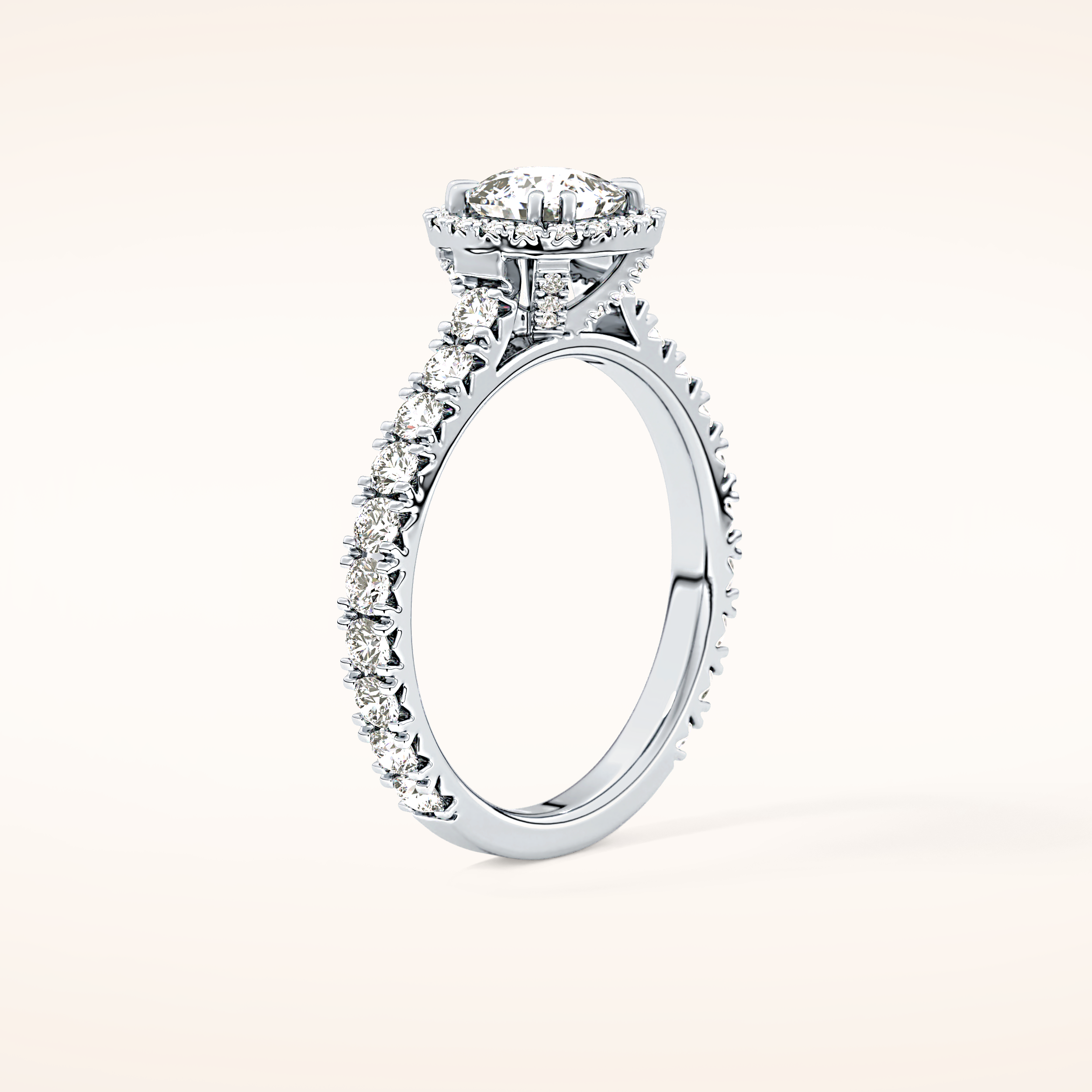 1.04 CT Cushion Shaped Halo & Pave Moissanite Engagement Ring