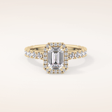 1.02 CT Emerald Shaped Halo & Pave Moissanite Engagement Ring