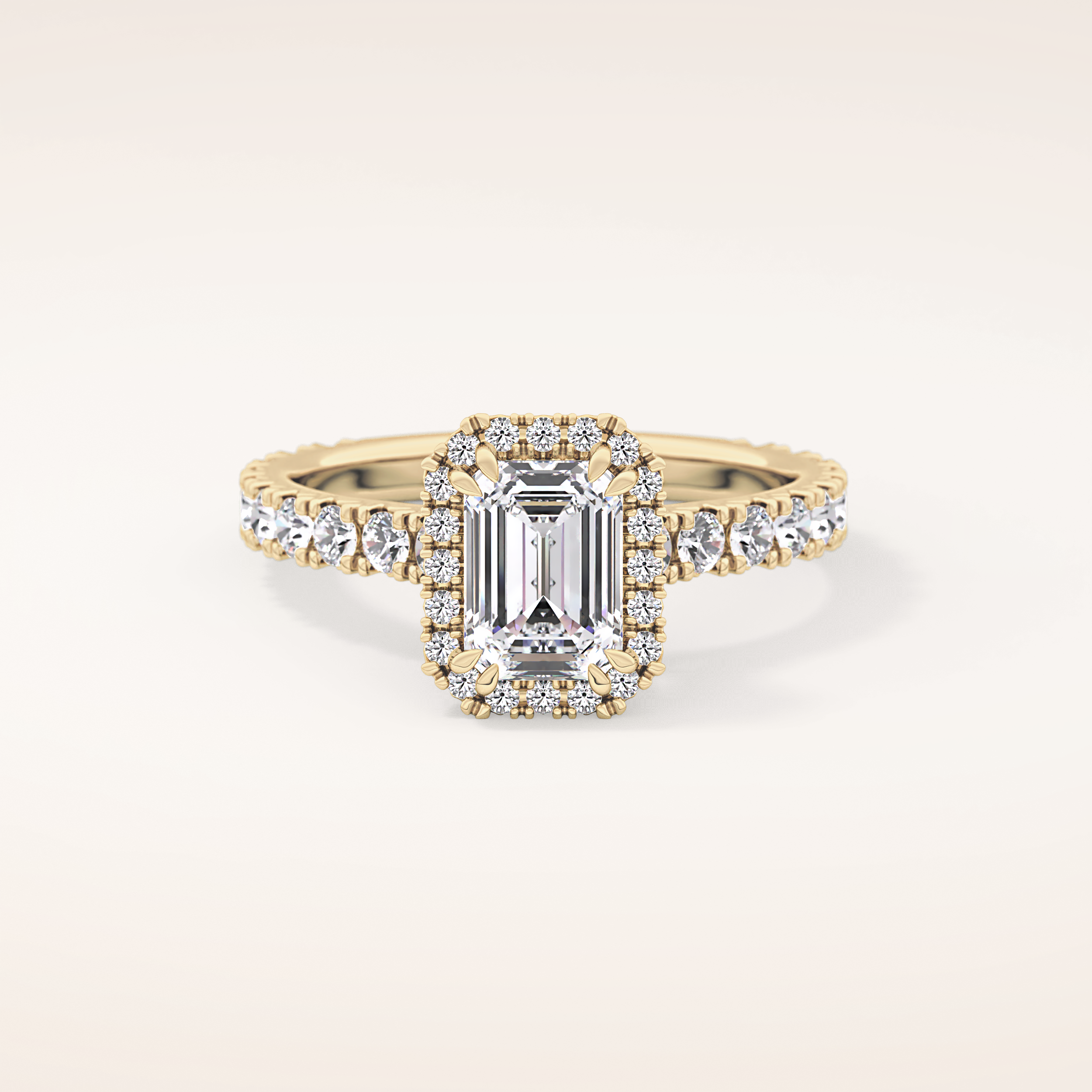 1.02 CT Emerald Shaped Halo & Pave Moissanite Engagement Ring
