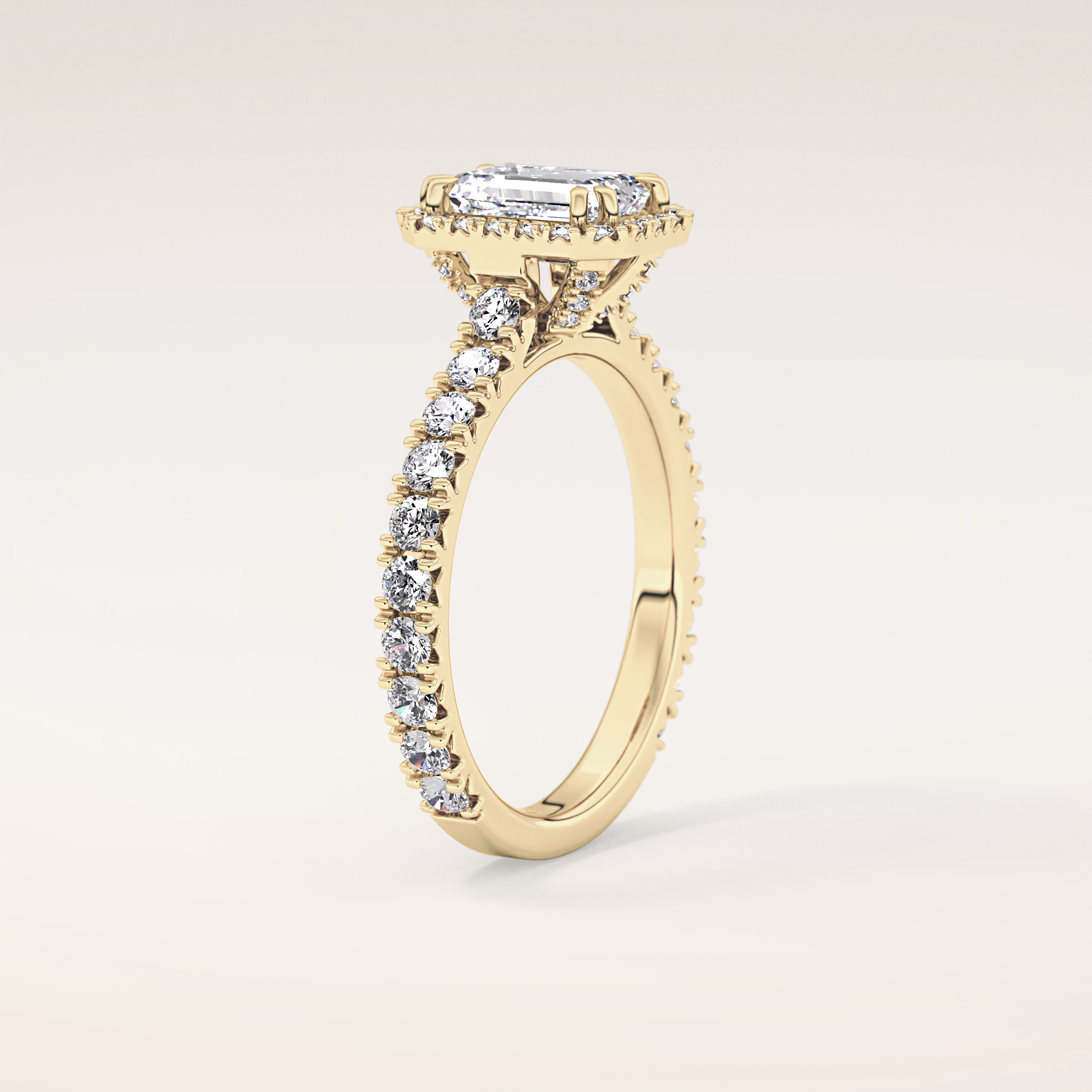 1.02 CT Emerald Shaped Halo & Pave Moissanite Engagement Ring
