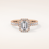 1.02 CT Emerald Shaped Halo & Pave Moissanite Engagement Ring