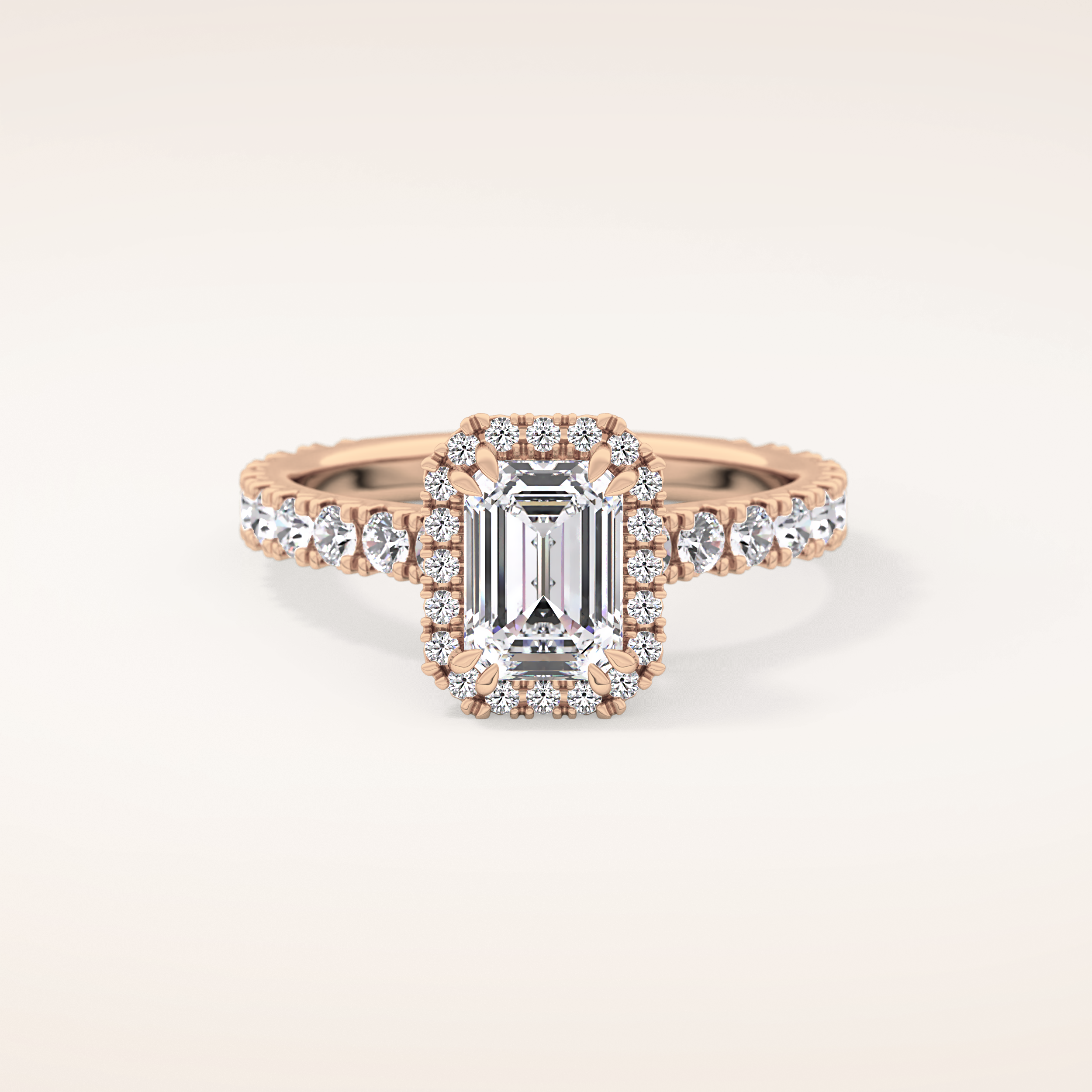 1.02 CT Emerald Shaped Halo & Pave Moissanite Engagement Ring