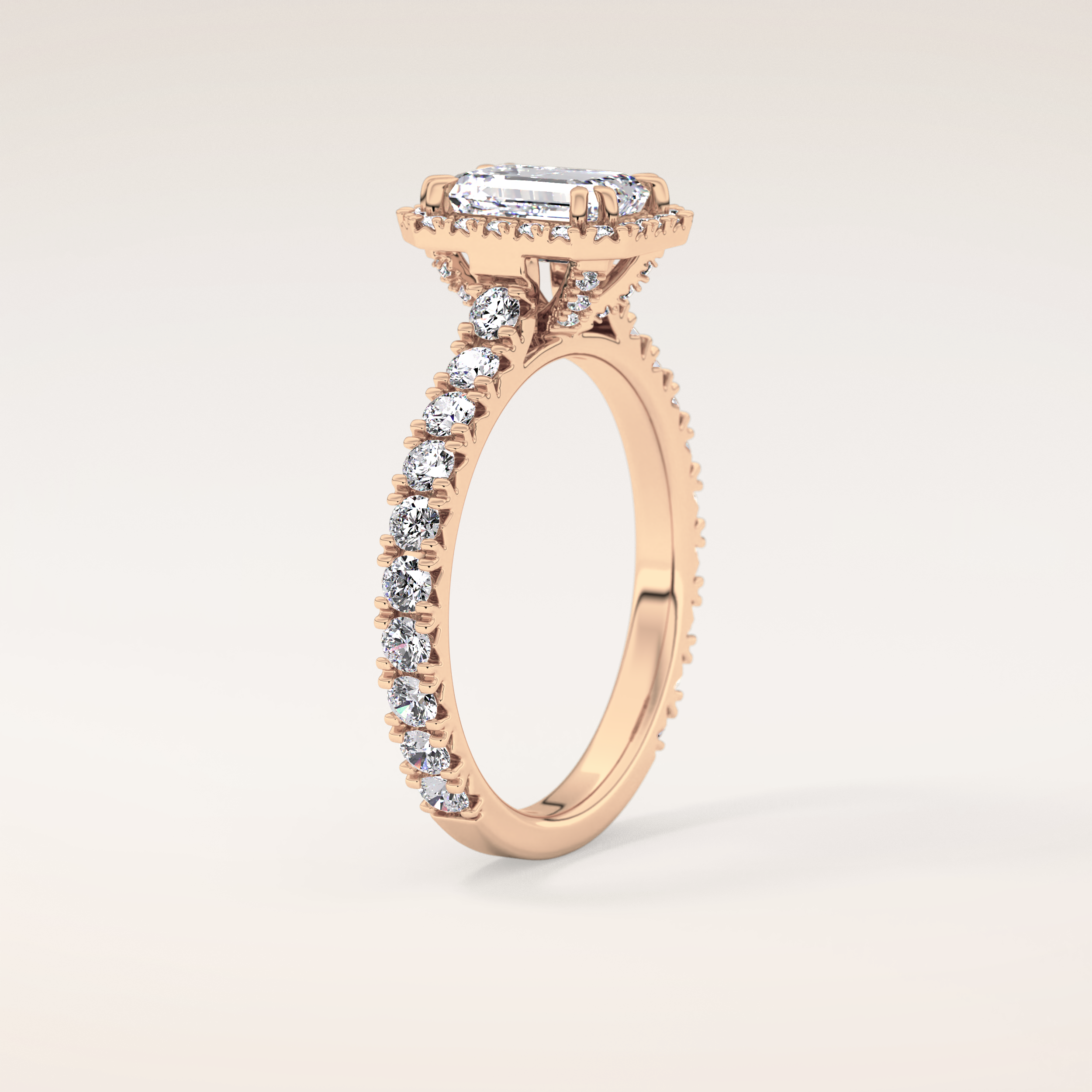 1.02 CT Emerald Shaped Halo & Pave Moissanite Engagement Ring