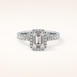1.02 CT Emerald Shaped Halo & Pave Moissanite Engagement Ring