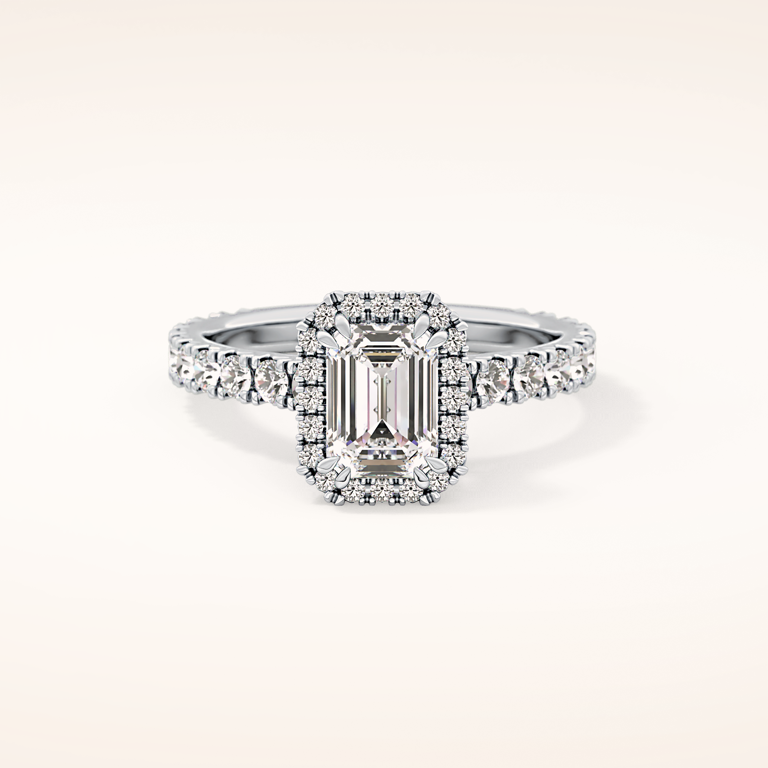 1.02 CT Emerald Shaped Halo & Pave Moissanite Engagement Ring