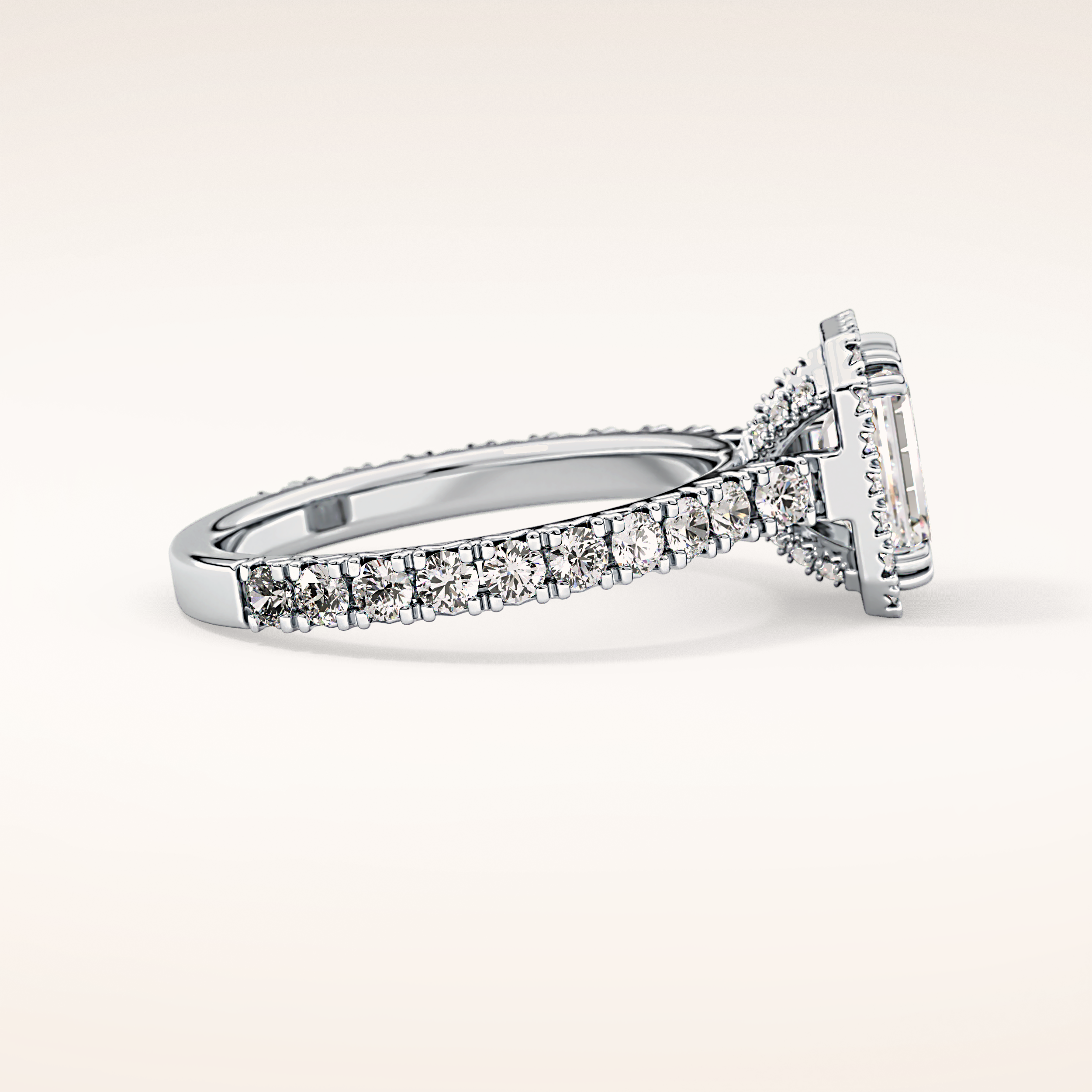1.02 CT Emerald Shaped Halo & Pave Moissanite Engagement Ring