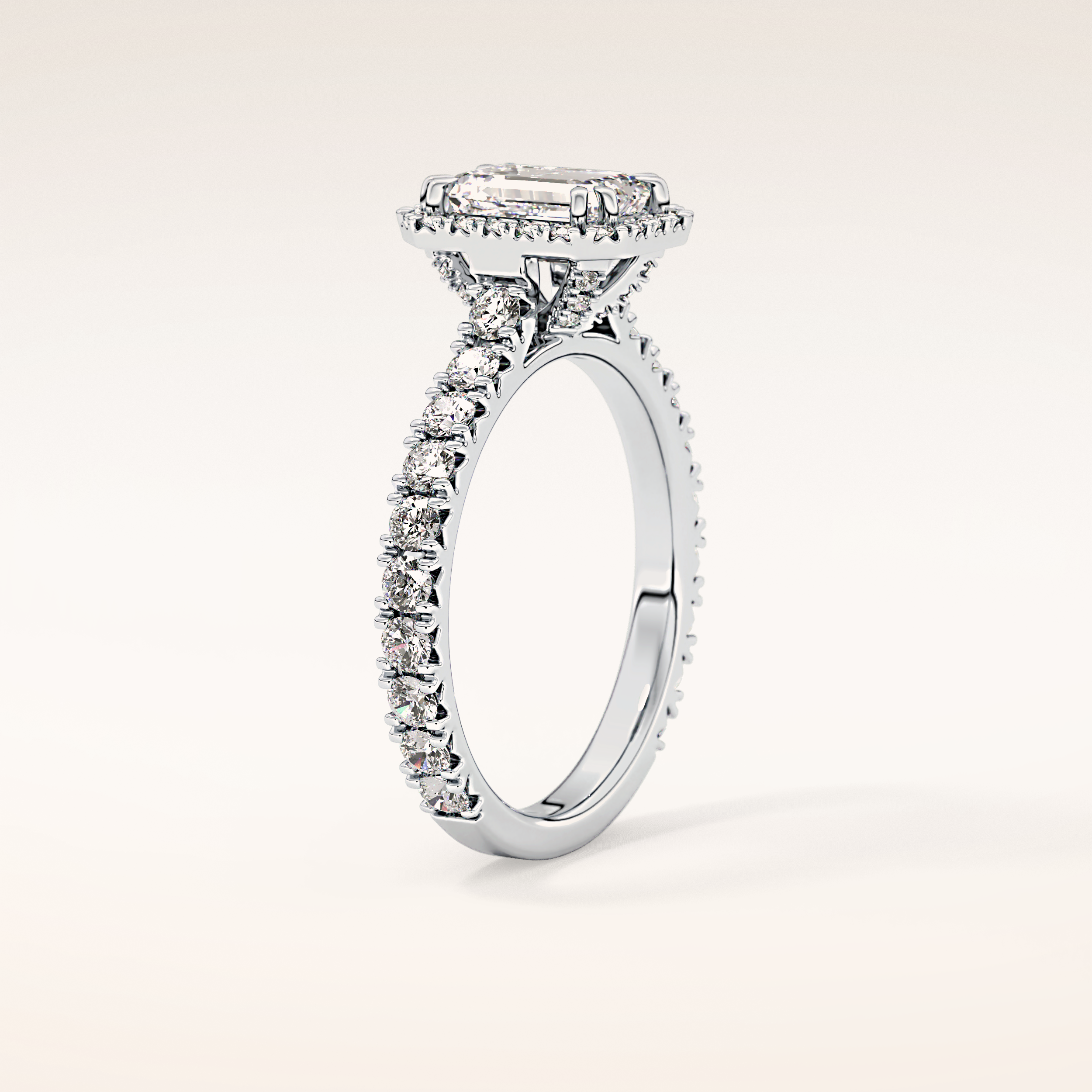1.02 CT Emerald Shaped Halo & Pave Moissanite Engagement Ring