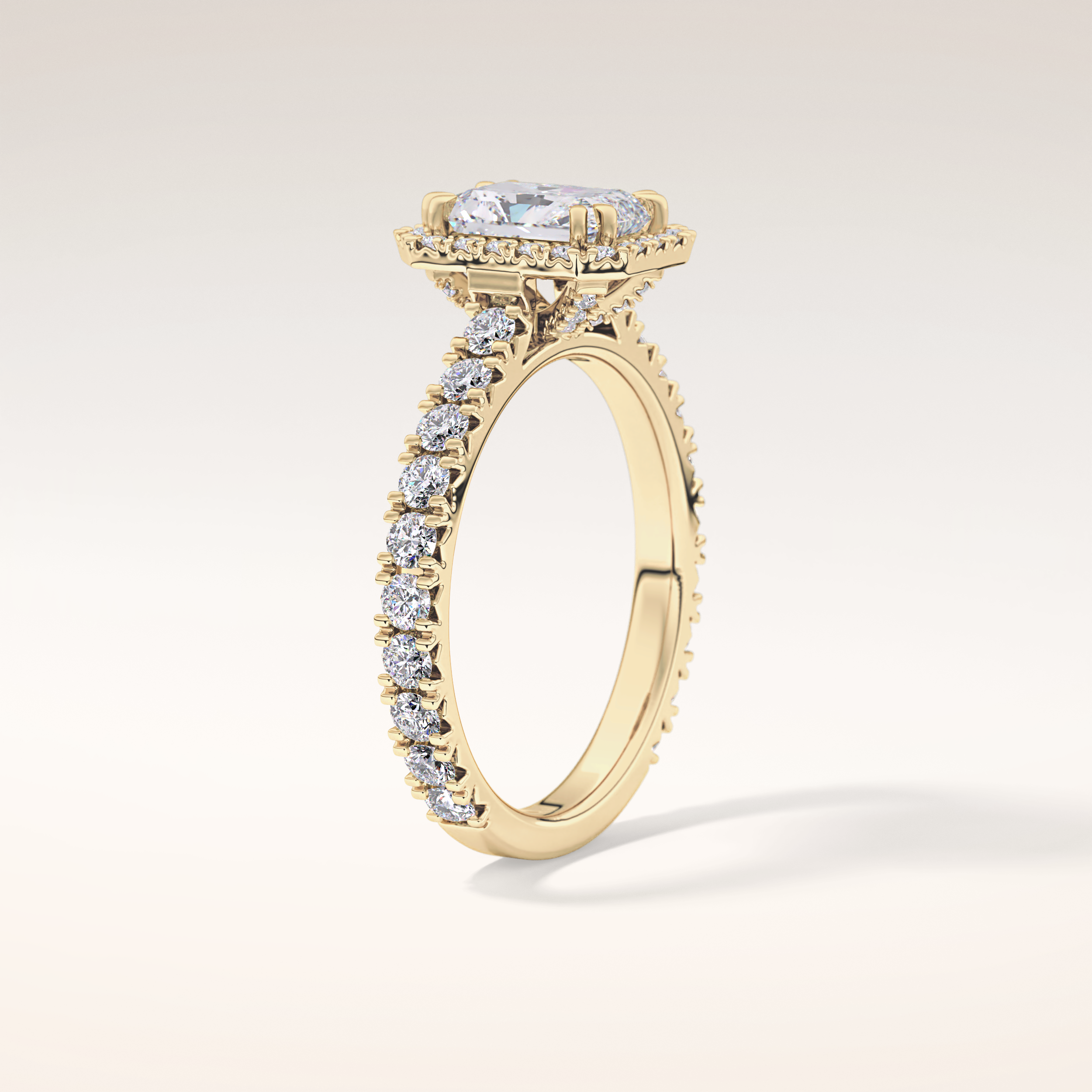 1.21 CT Radiant Shaped Halo & Pave Moissanite Engagement Ring