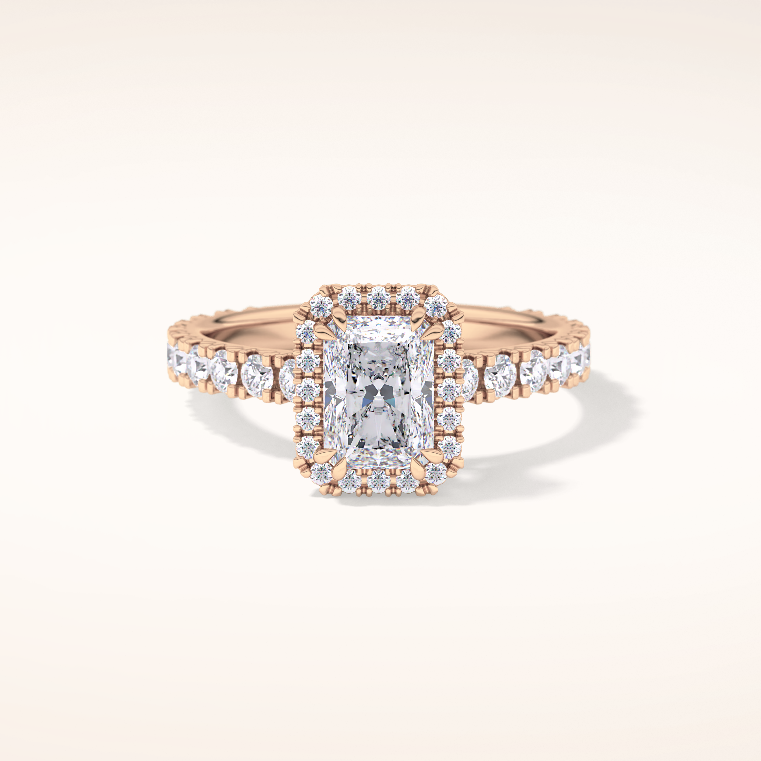 1.21 CT Radiant Shaped Halo & Pave Moissanite Engagement Ring