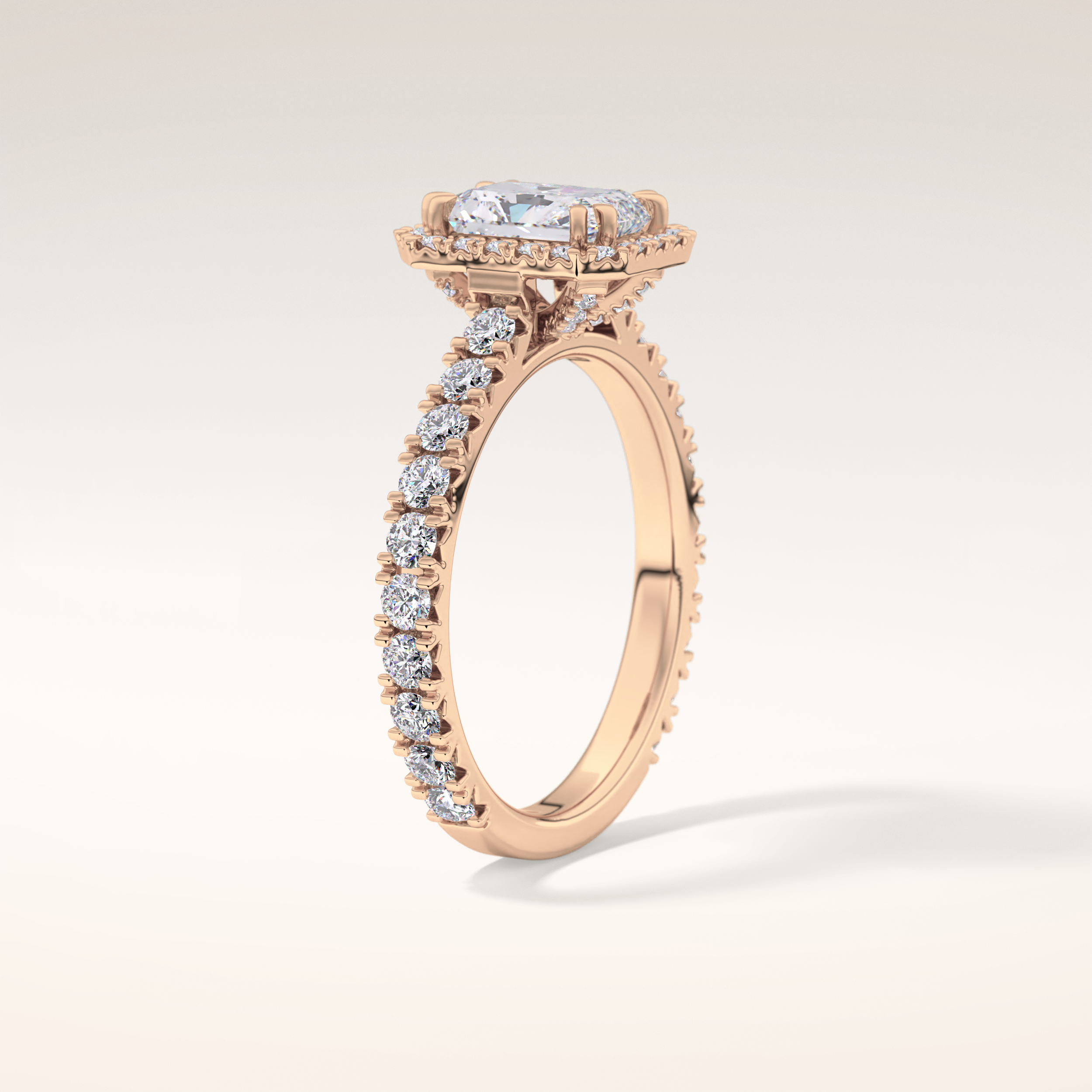 1.21 CT Radiant Shaped Halo & Pave Moissanite Engagement Ring