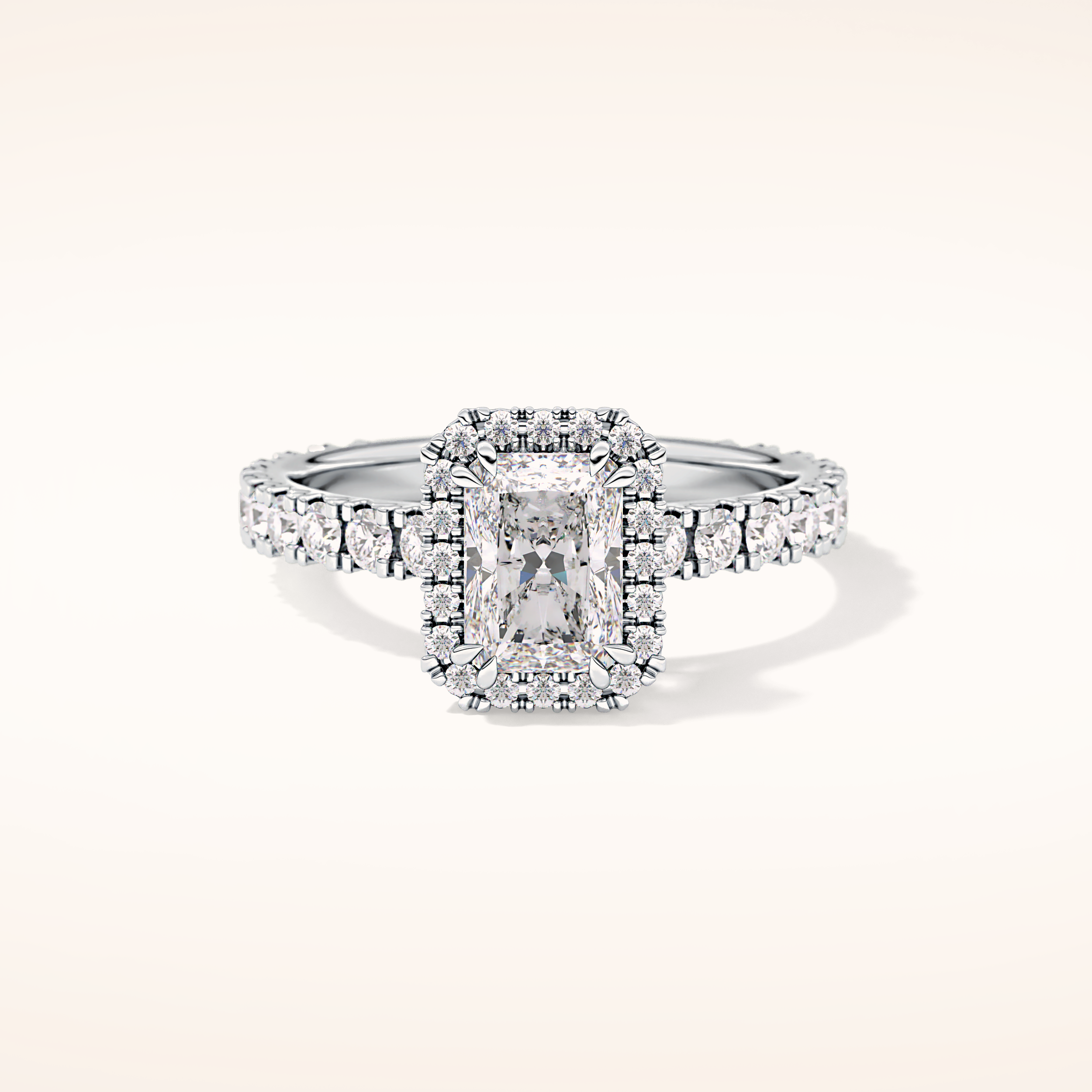 1.21 CT Radiant Shaped Halo & Pave Moissanite Engagement Ring