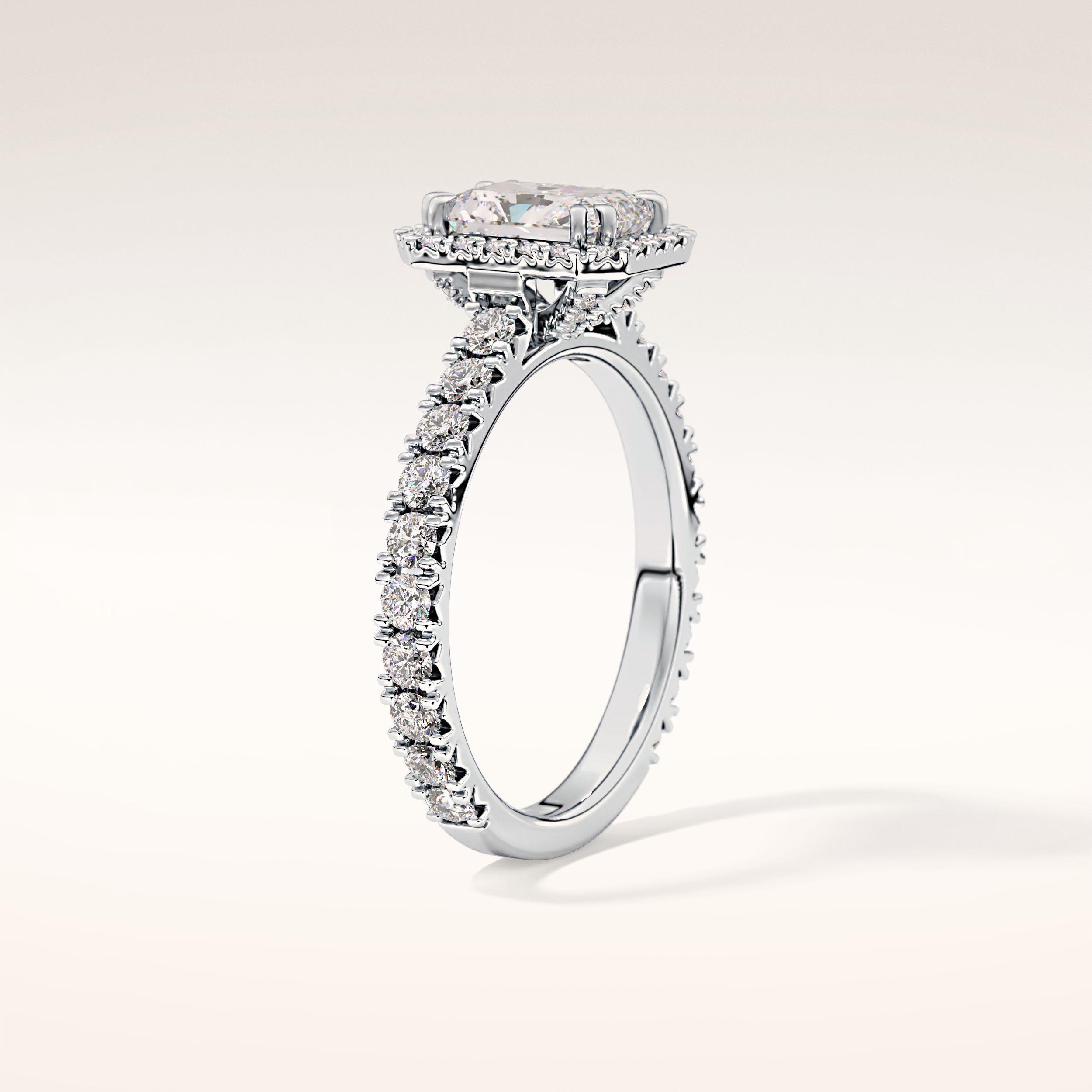 1.21 CT Radiant Shaped Halo & Pave Moissanite Engagement Ring