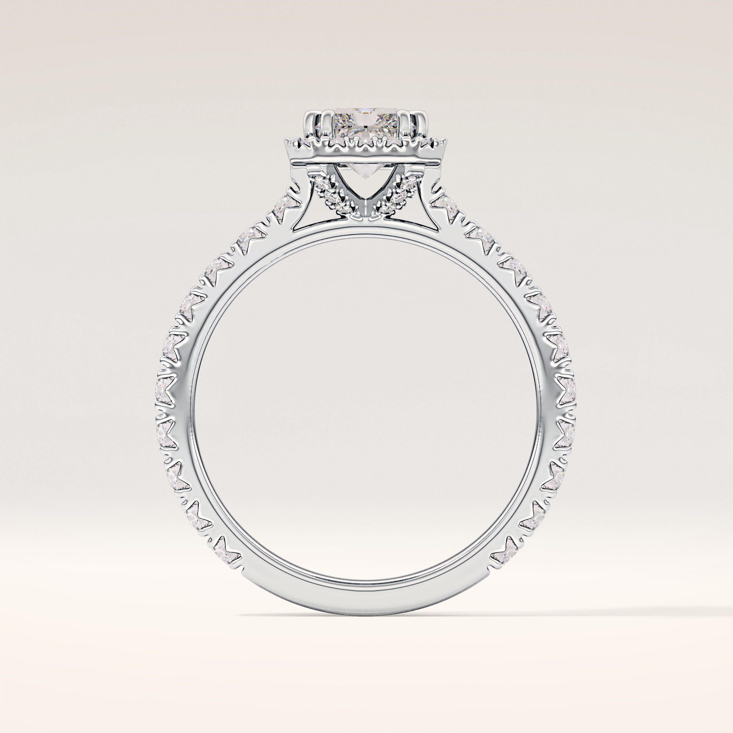 1.21 CT Radiant Shaped Halo & Pave Moissanite Engagement Ring