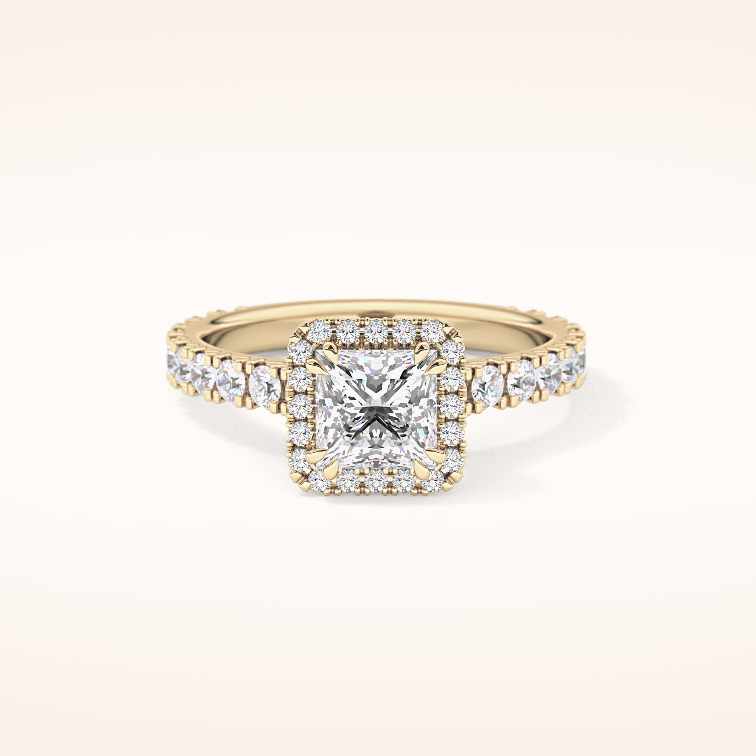 1.04 CT Princess Shaped Halo & Pave Moissanite Engagement Ring