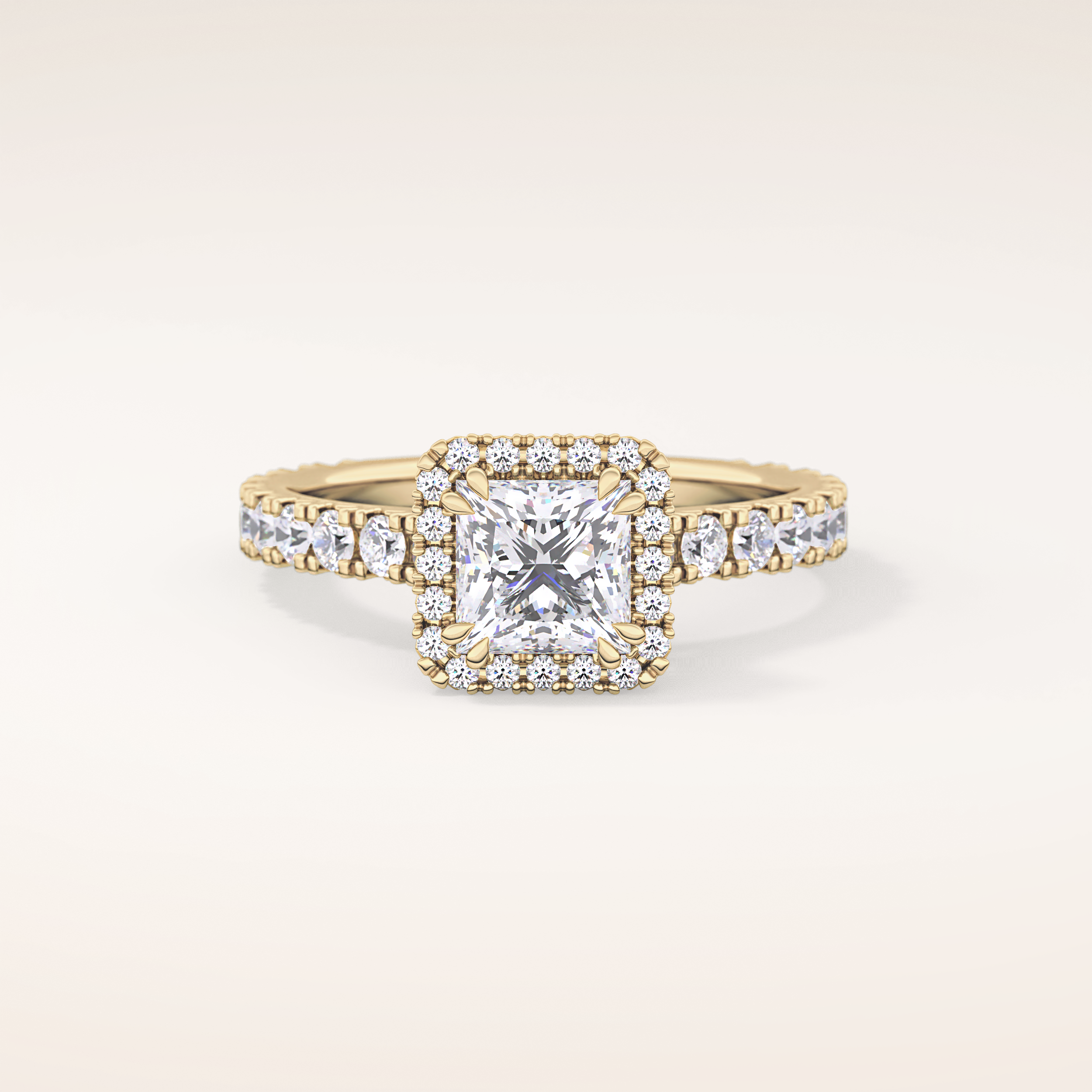 1.04 CT Princess Shaped Halo & Pave Moissanite Engagement Ring