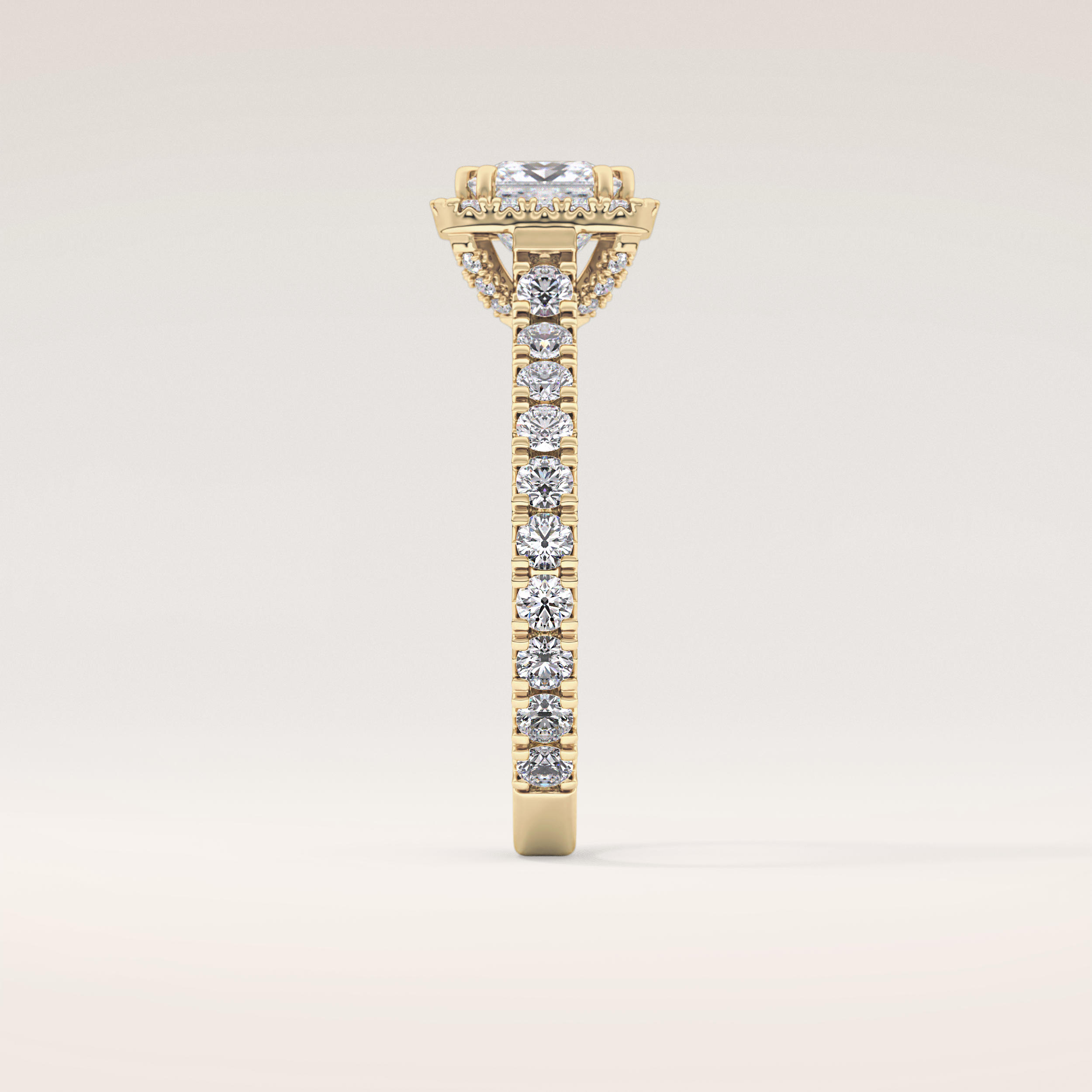 1.04 CT Princess Shaped Halo & Pave Moissanite Engagement Ring