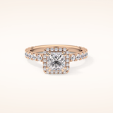 1.04 CT Princess Shaped Halo & Pave Moissanite Engagement Ring