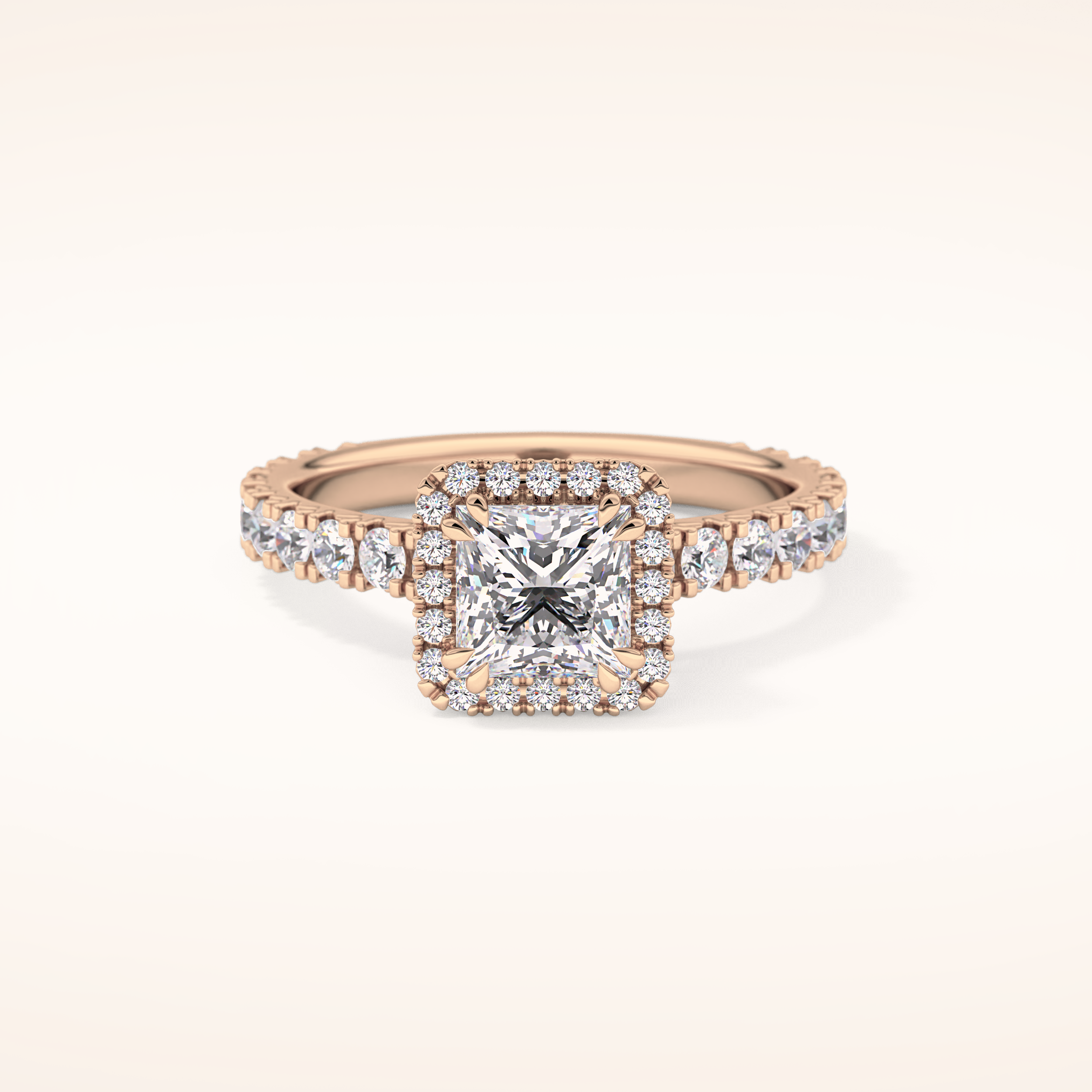 1.04 CT Princess Shaped Halo & Pave Moissanite Engagement Ring