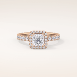 1.04 CT Princess Shaped Halo & Pave Moissanite Engagement Ring