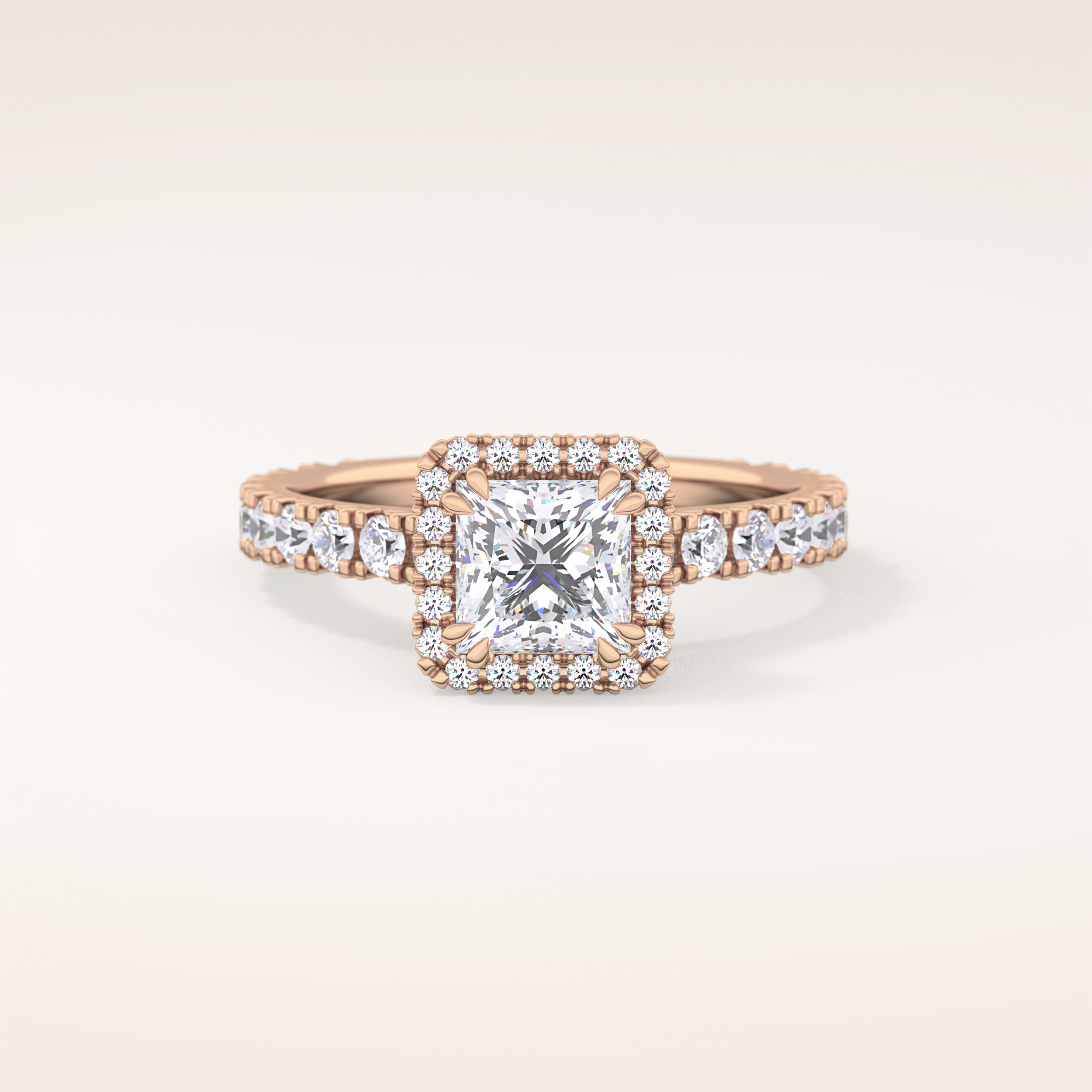 1.04 CT Princess Shaped Halo & Pave Moissanite Engagement Ring