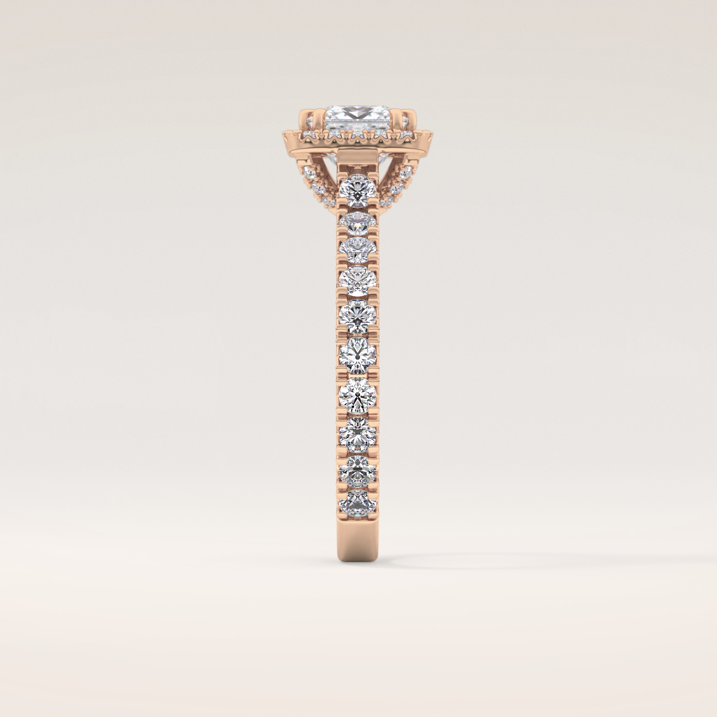 1.04 CT Princess Shaped Halo & Pave Moissanite Engagement Ring