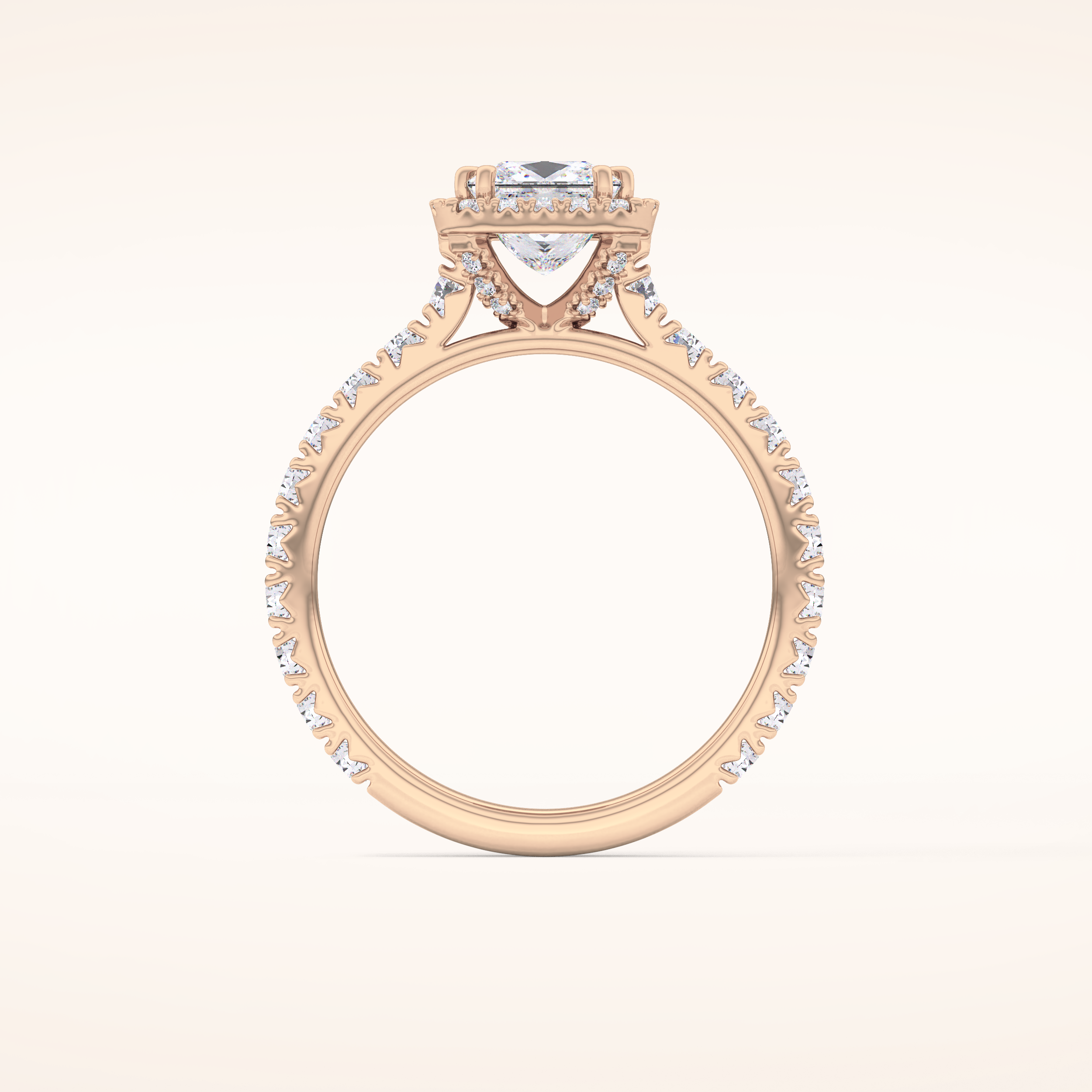 1.04 CT Princess Shaped Halo & Pave Moissanite Engagement Ring
