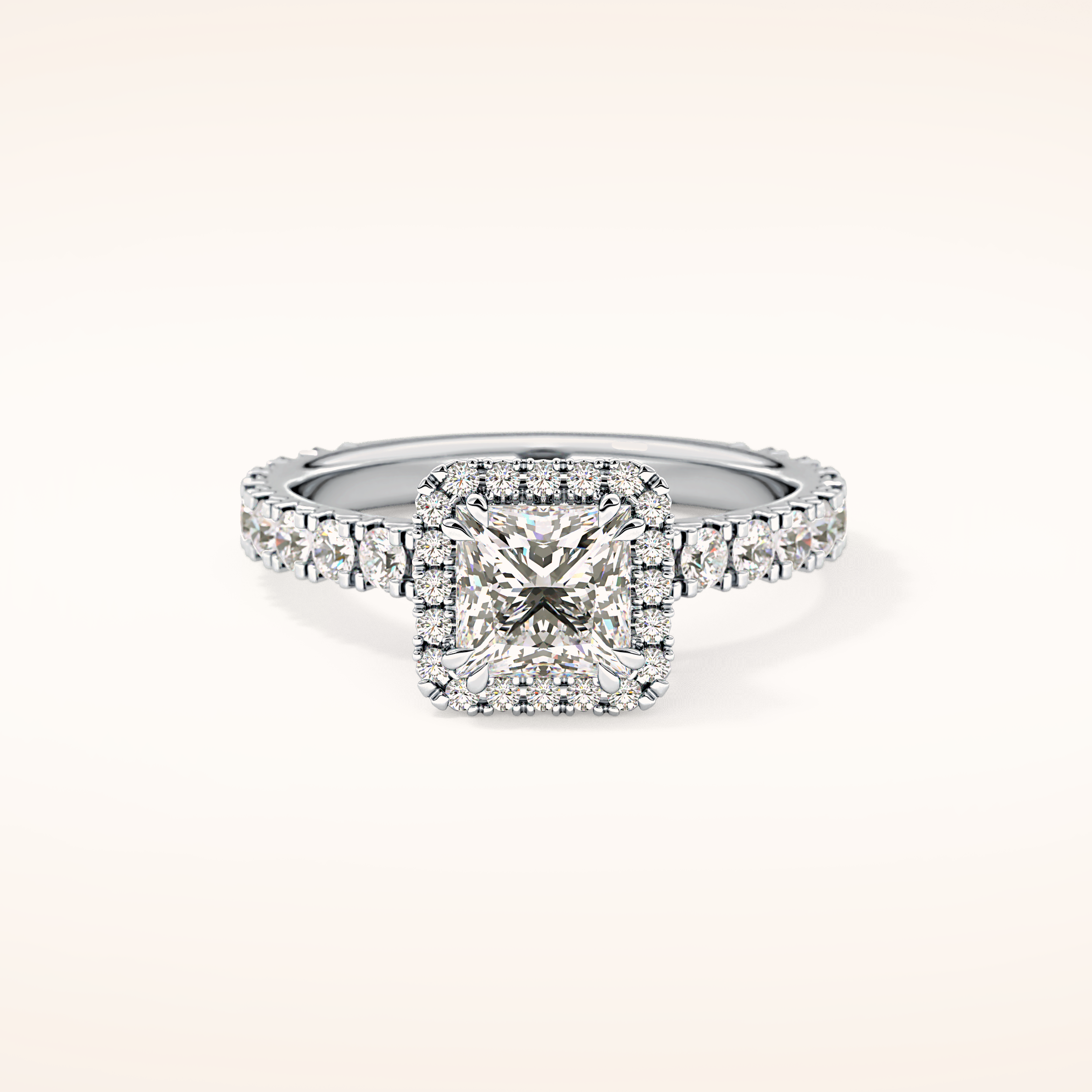 1.04 CT Princess Shaped Halo & Pave Moissanite Engagement Ring
