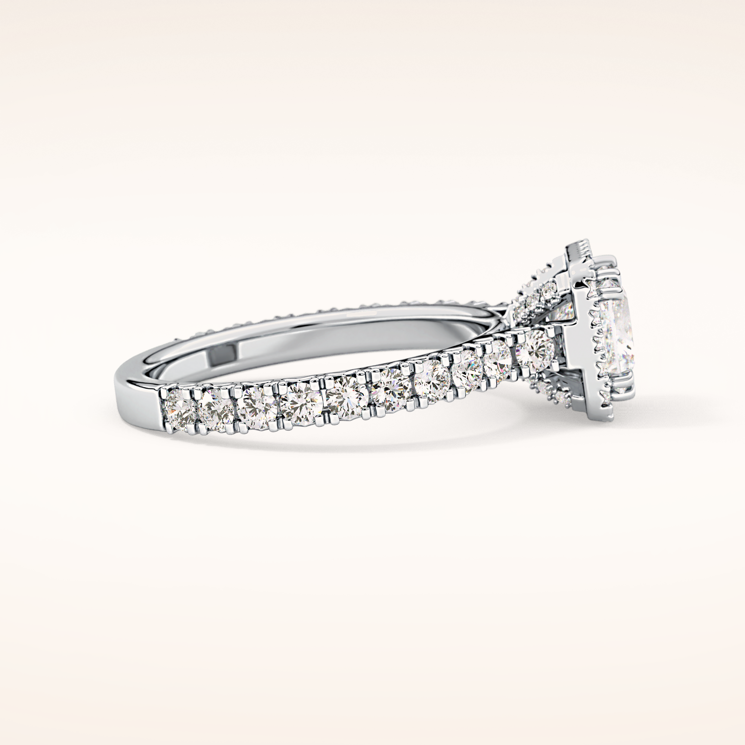 1.04 CT Princess Shaped Halo & Pave Moissanite Engagement Ring