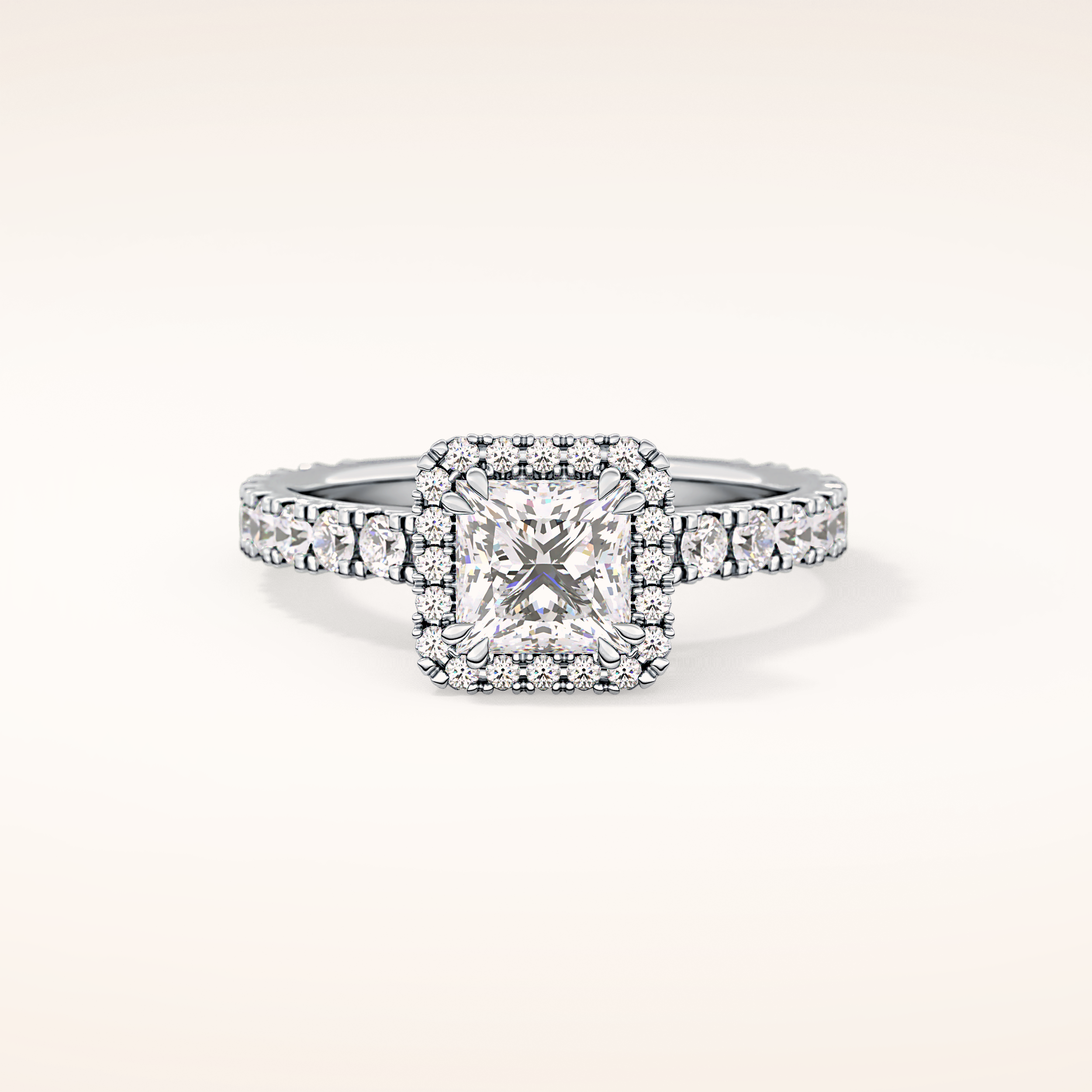 1.04 CT Princess Shaped Halo & Pave Moissanite Engagement Ring