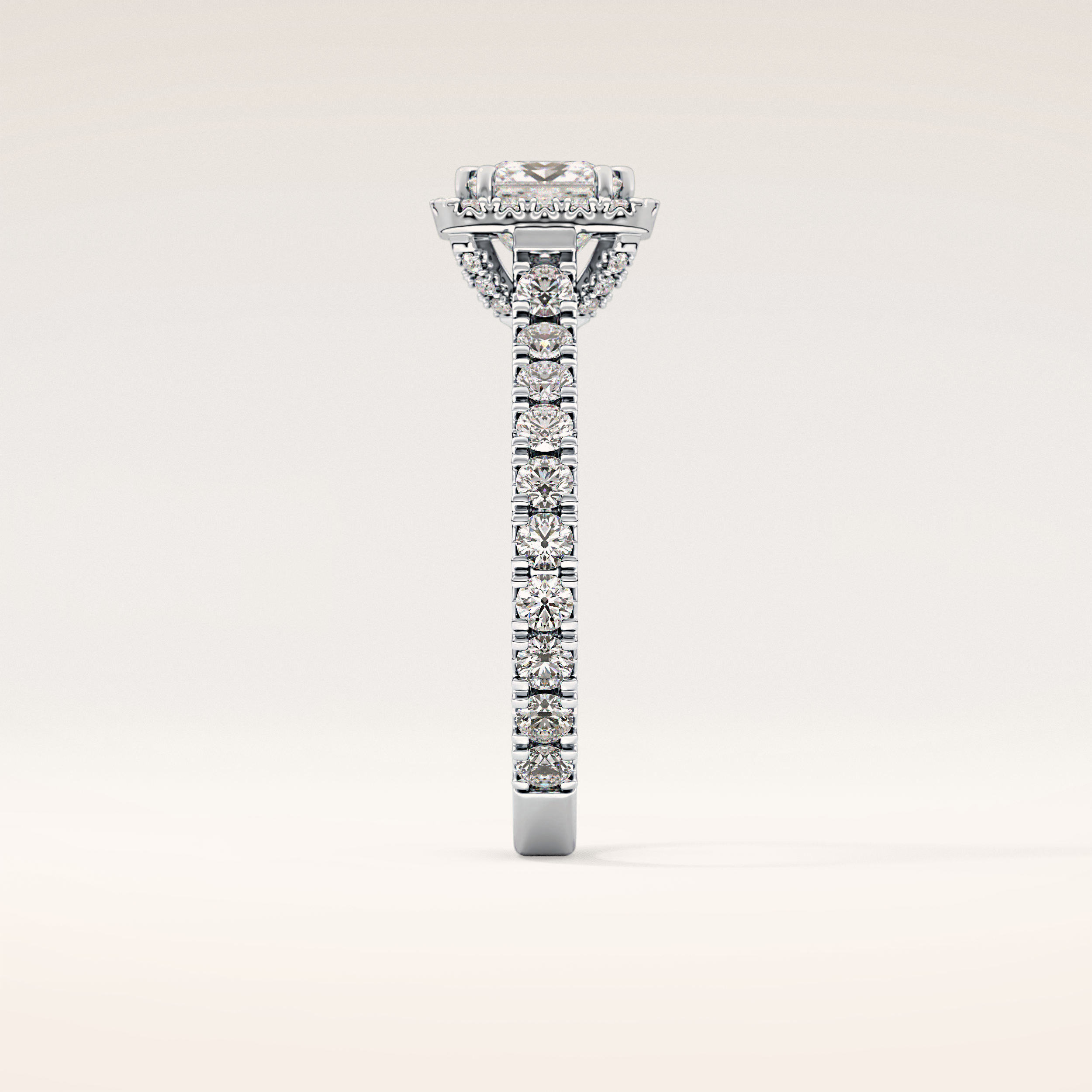 1.04 CT Princess Shaped Halo & Pave Moissanite Engagement Ring