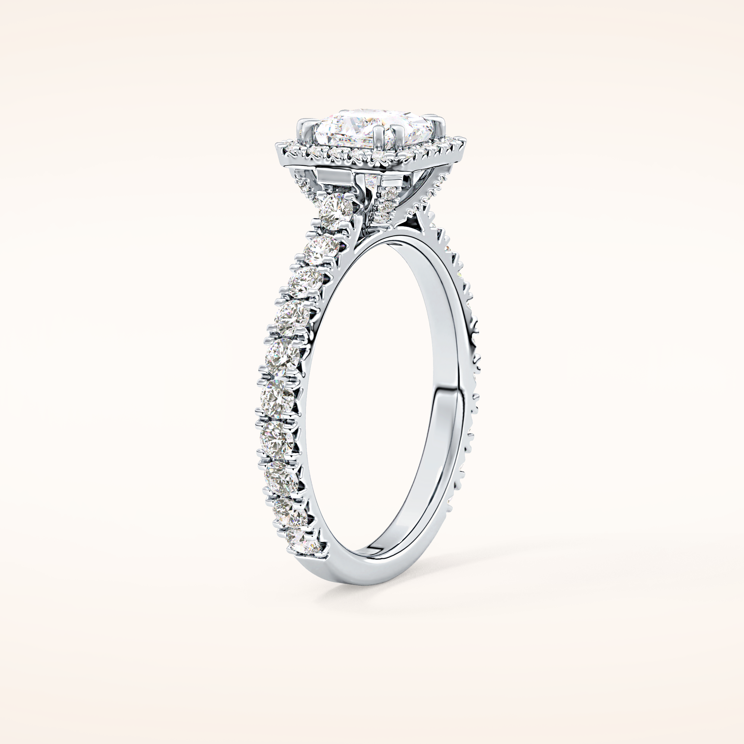 1.04 CT Princess Shaped Halo & Pave Moissanite Engagement Ring