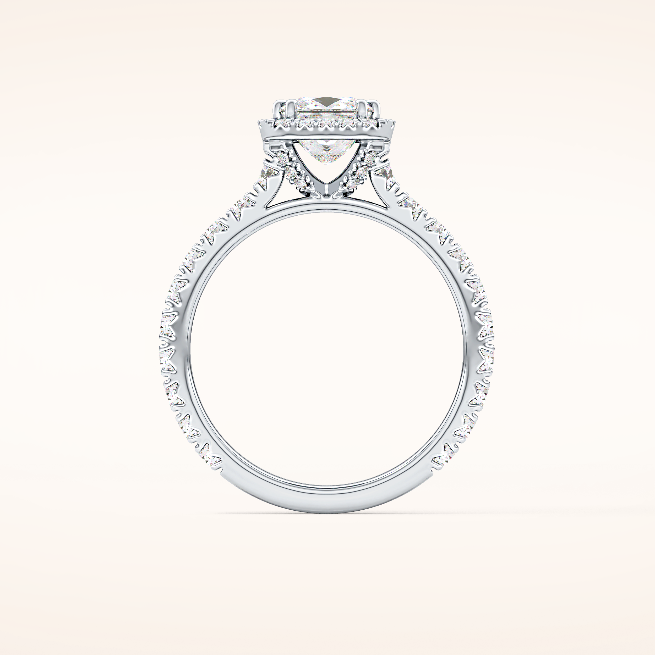 1.04 CT Princess Shaped Halo & Pave Moissanite Engagement Ring
