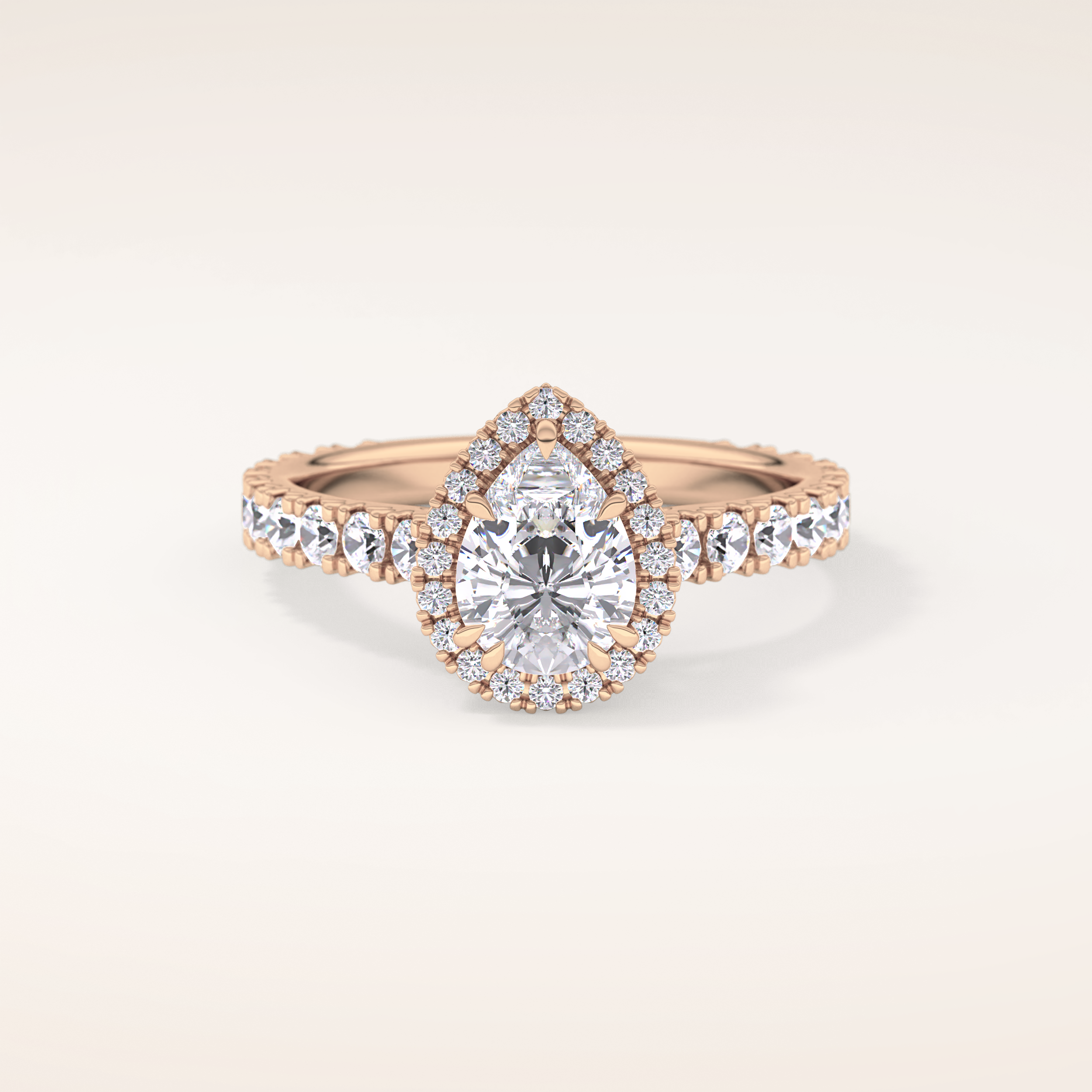 0.65 CT Pear Shaped Halo & Pave Moissanite Engagement Ring