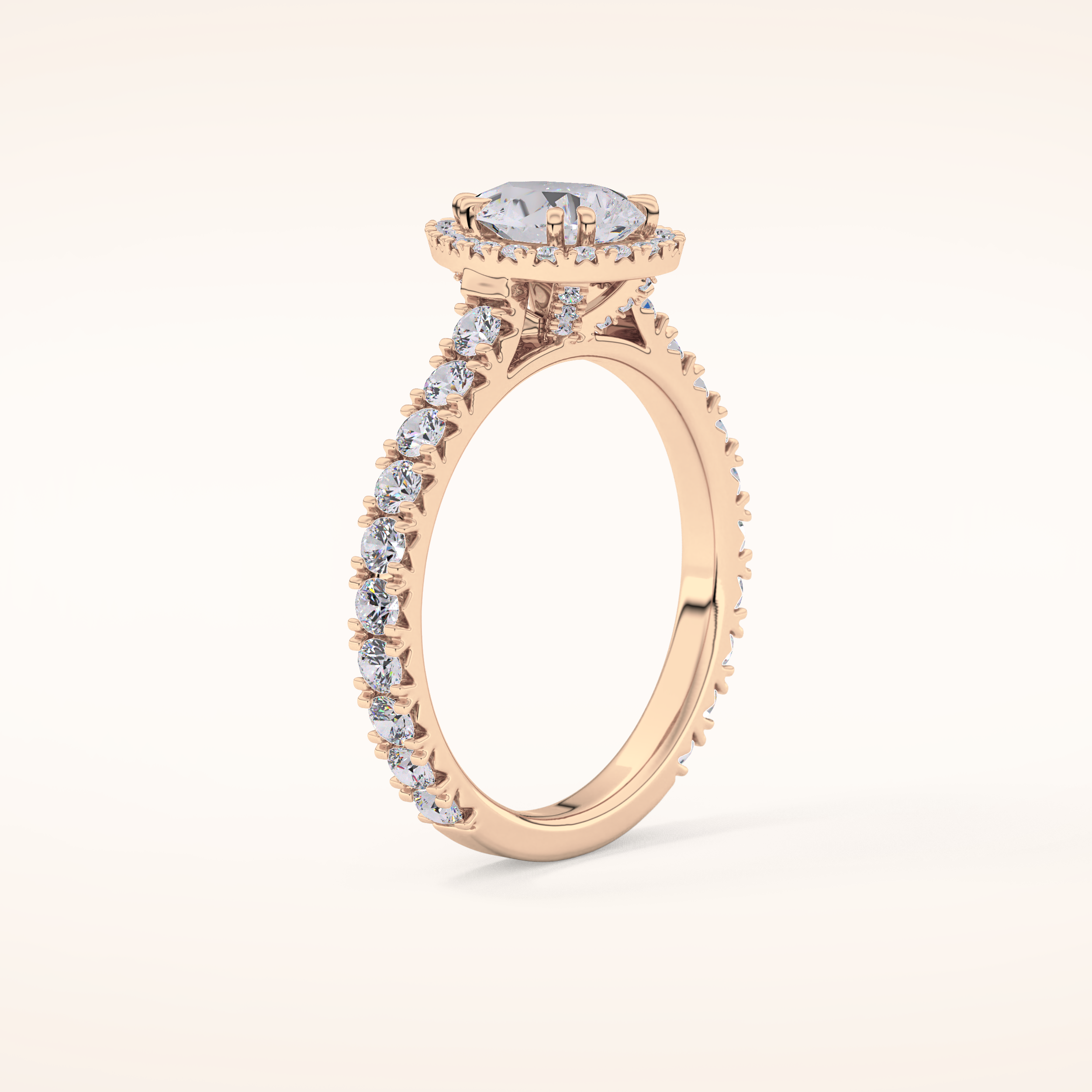 0.65 CT Pear Shaped Halo & Pave Moissanite Engagement Ring