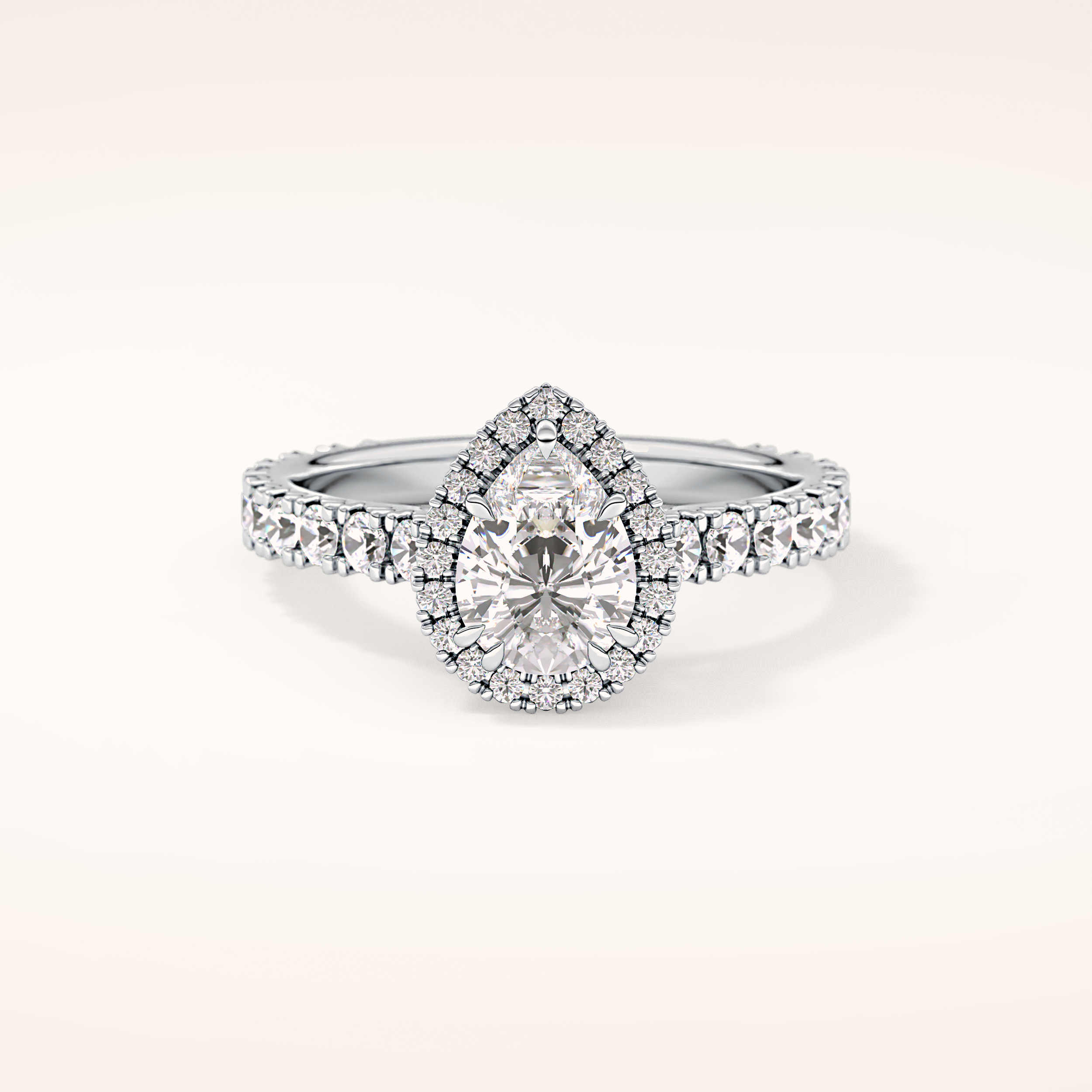 0.65 CT Pear Shaped Halo & Pave Moissanite Engagement Ring