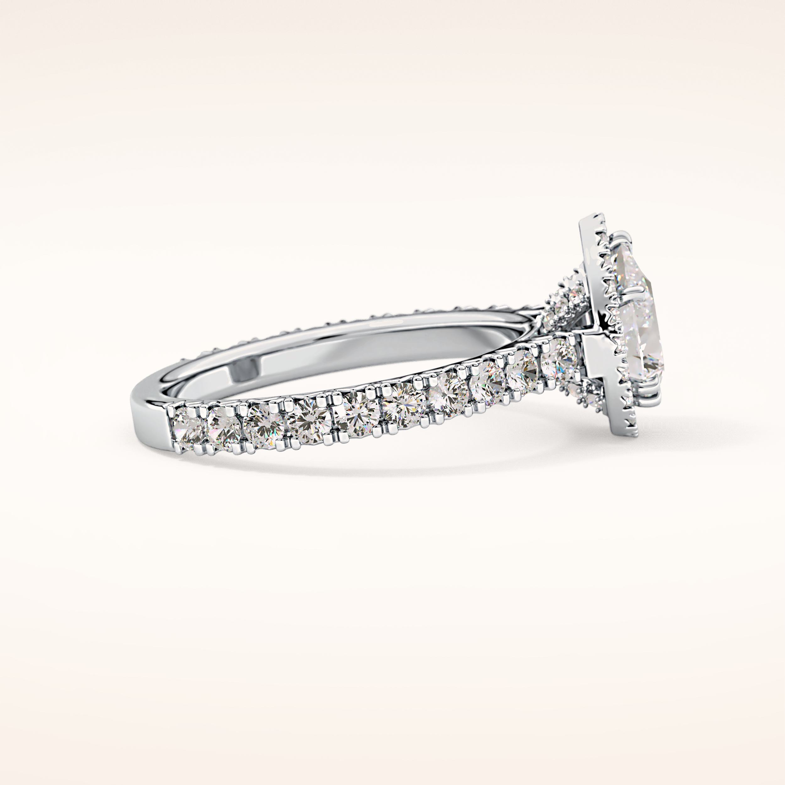 0.65 CT Pear Shaped Halo & Pave Moissanite Engagement Ring