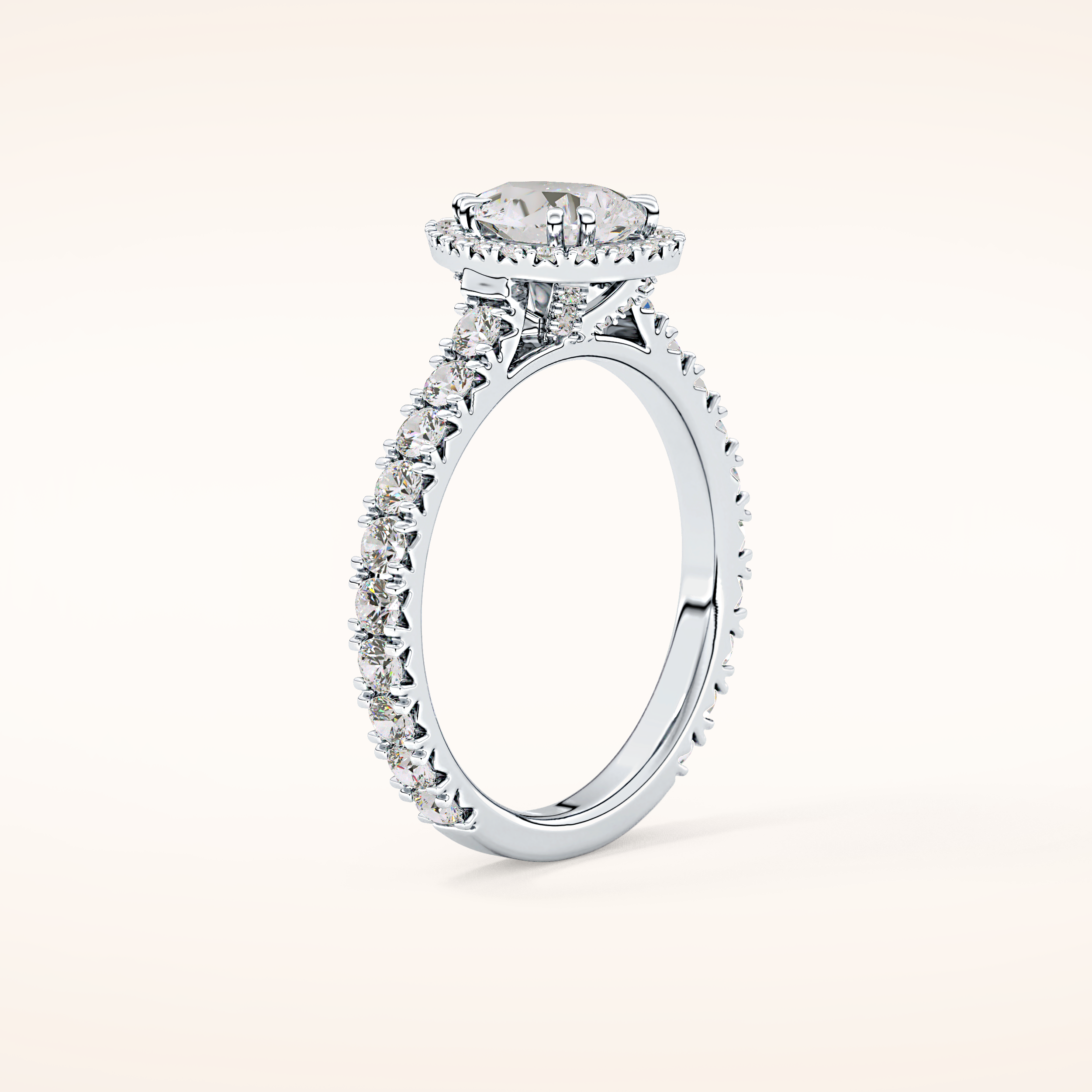 0.65 CT Pear Shaped Halo & Pave Moissanite Engagement Ring