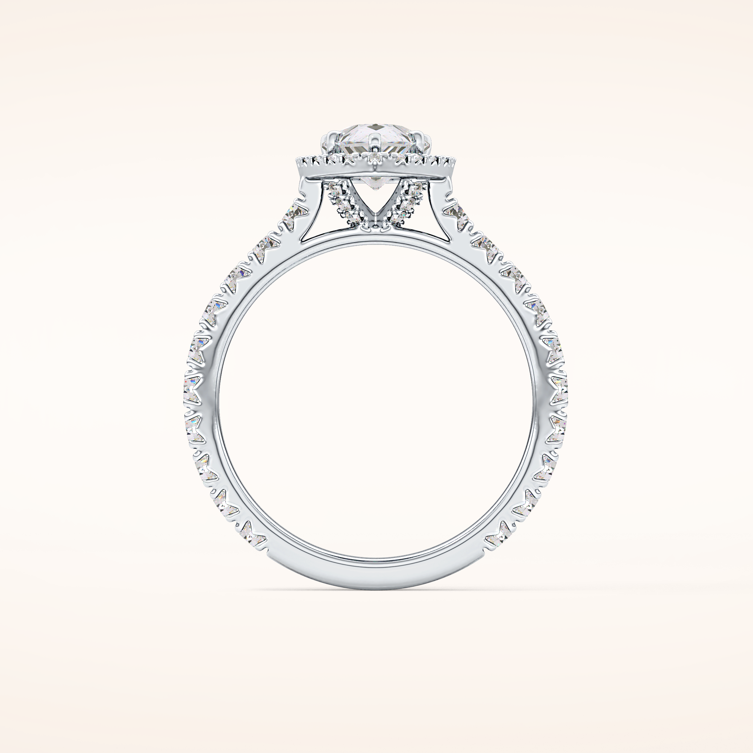 0.65 CT Pear Shaped Halo & Pave Moissanite Engagement Ring